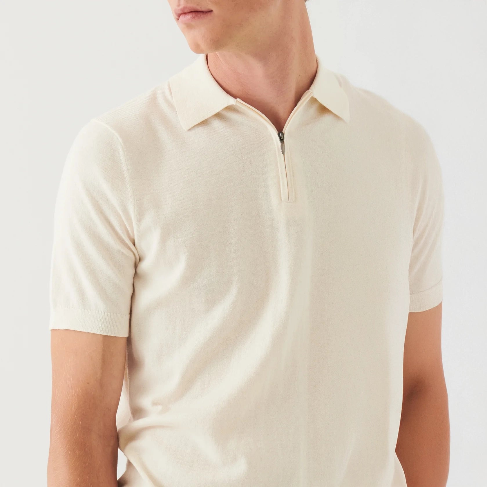 Off-White Cotton Cashmere Zip Polo - Patrick Assaraf - Boutique Jacques International