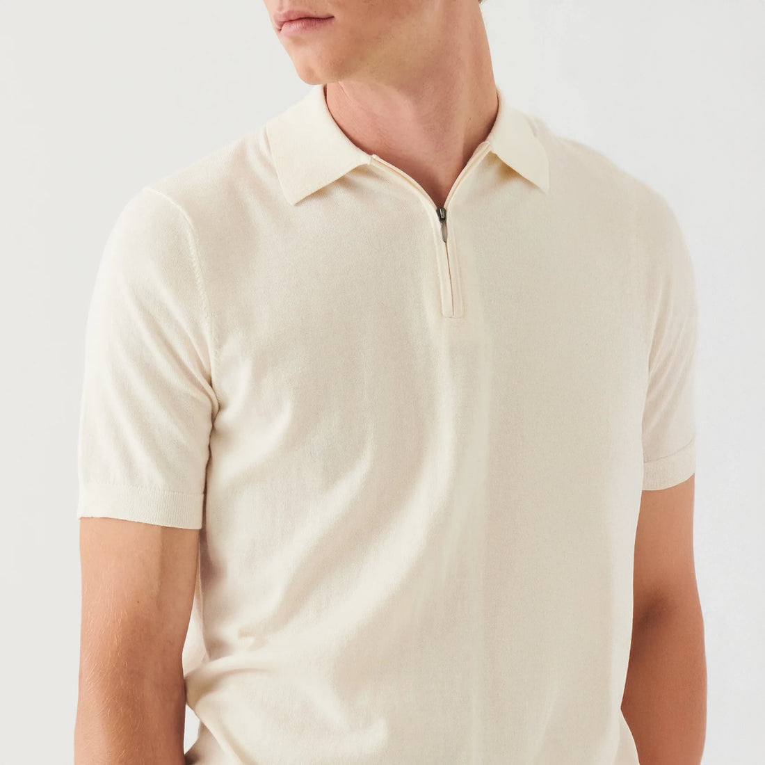 Off-White Cotton Cashmere Zip Polo - Patrick Assaraf - Boutique Jacques International