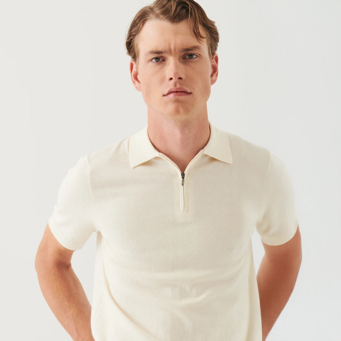 Off-White Cotton Cashmere Zip Polo - Patrick Assaraf - Boutique Jacques International
