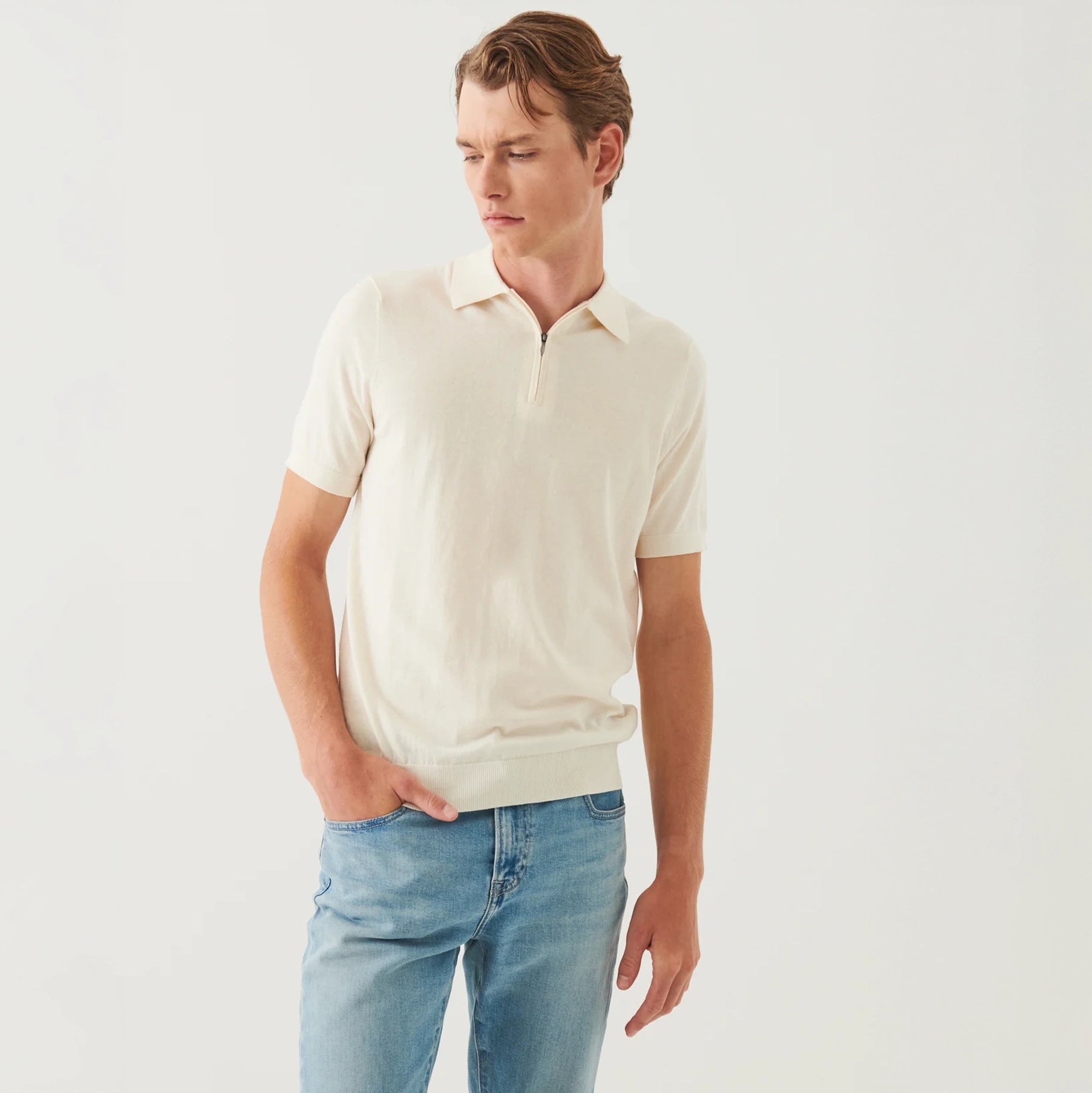 Off-White Cotton Cashmere Zip Polo - Patrick Assaraf - Boutique Jacques International