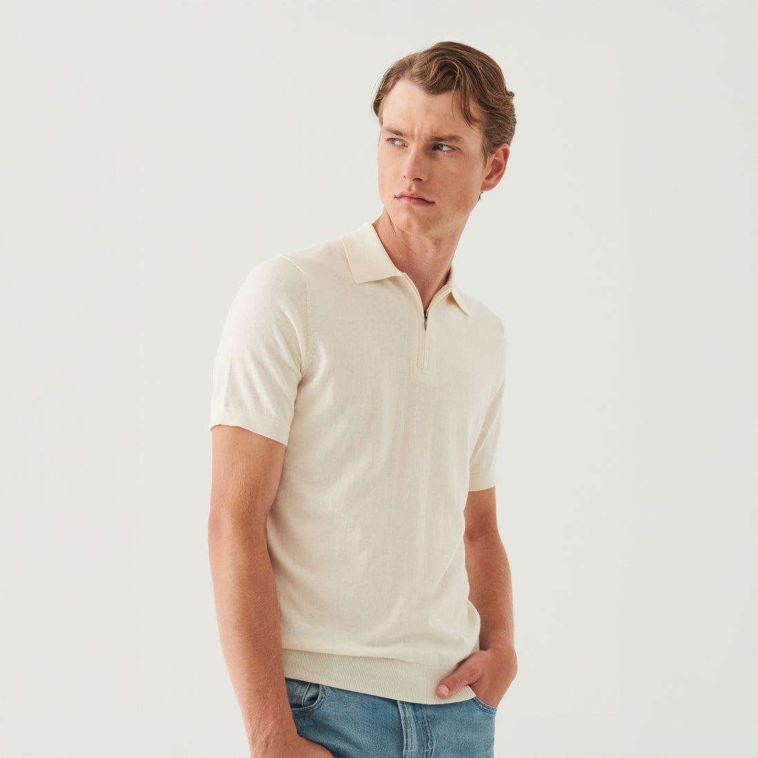 Off-White Cotton Cashmere Zip Polo - Patrick Assaraf - Boutique Jacques International
