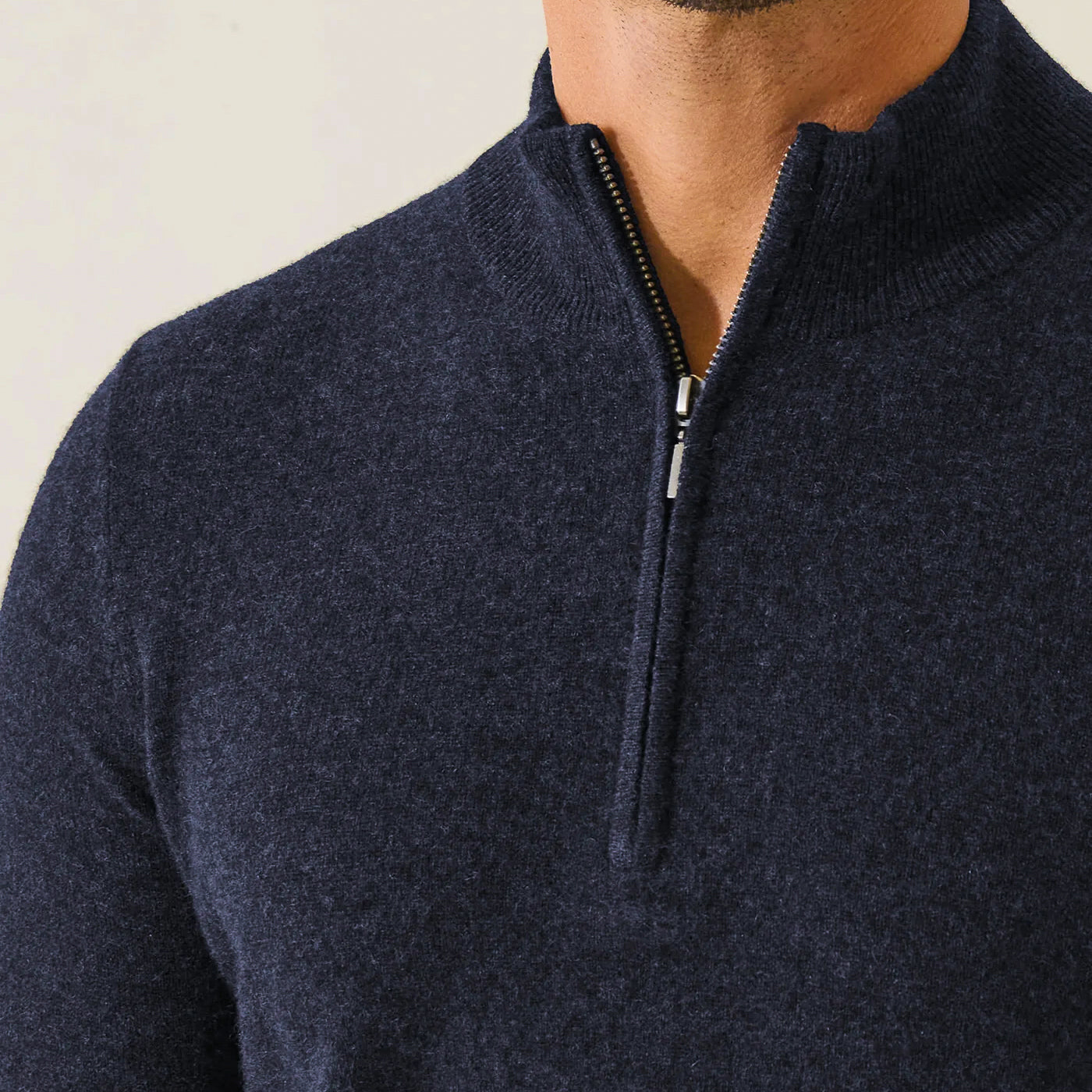 Denim Blue Nano Cashmere Quarter-Zip Mock Neck Sweater - Patrick Assaraf