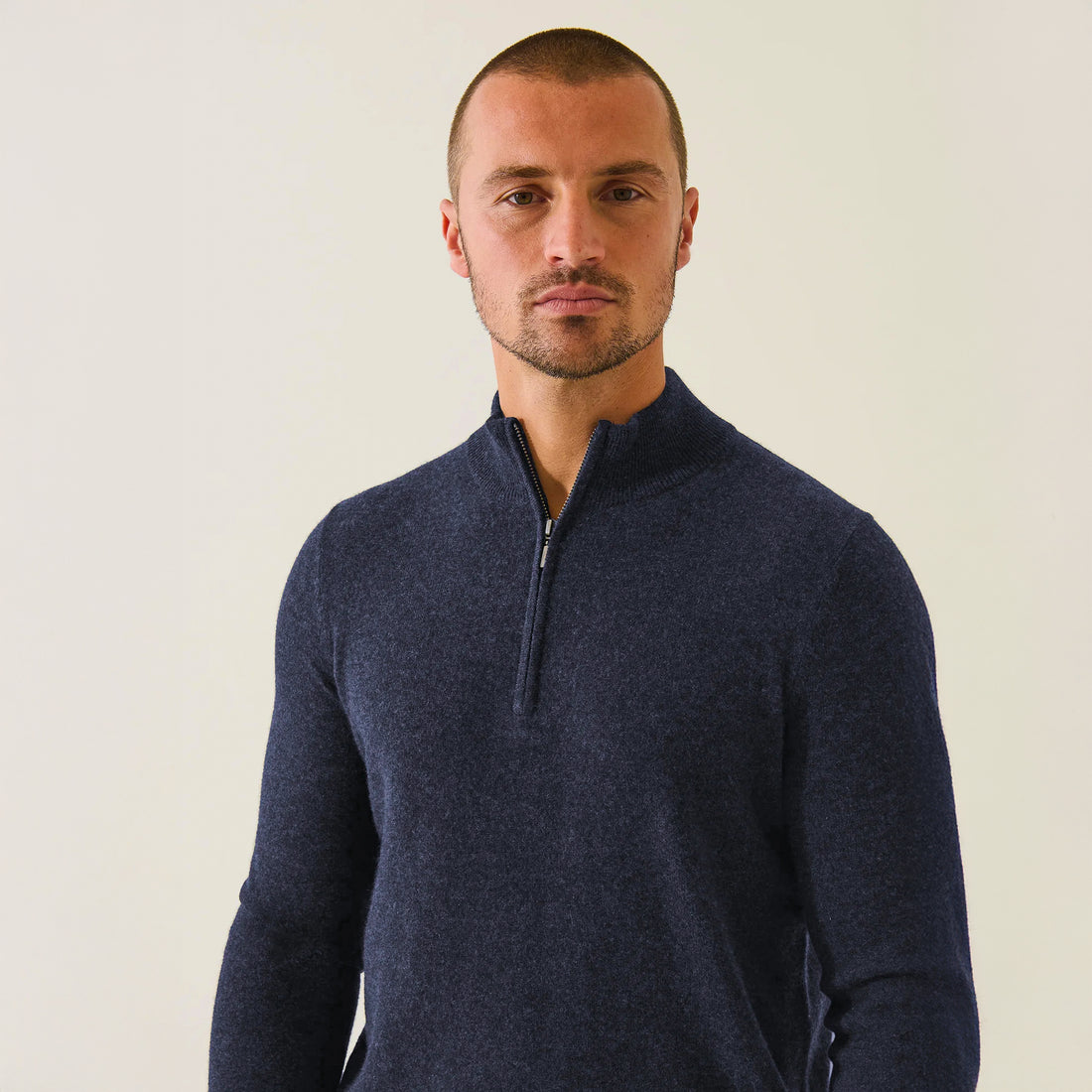 Denim Blue Nano Cashmere Quarter-Zip Mock Neck Sweater - Patrick Assaraf