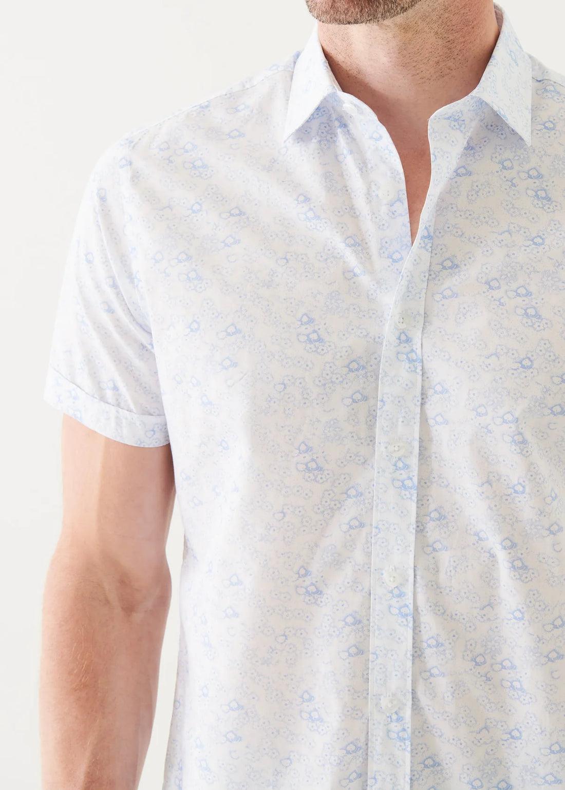 White Micro Floral Print Cotton Short Sleeve Shirt - Patrick Assaraf - Boutique Jacques International