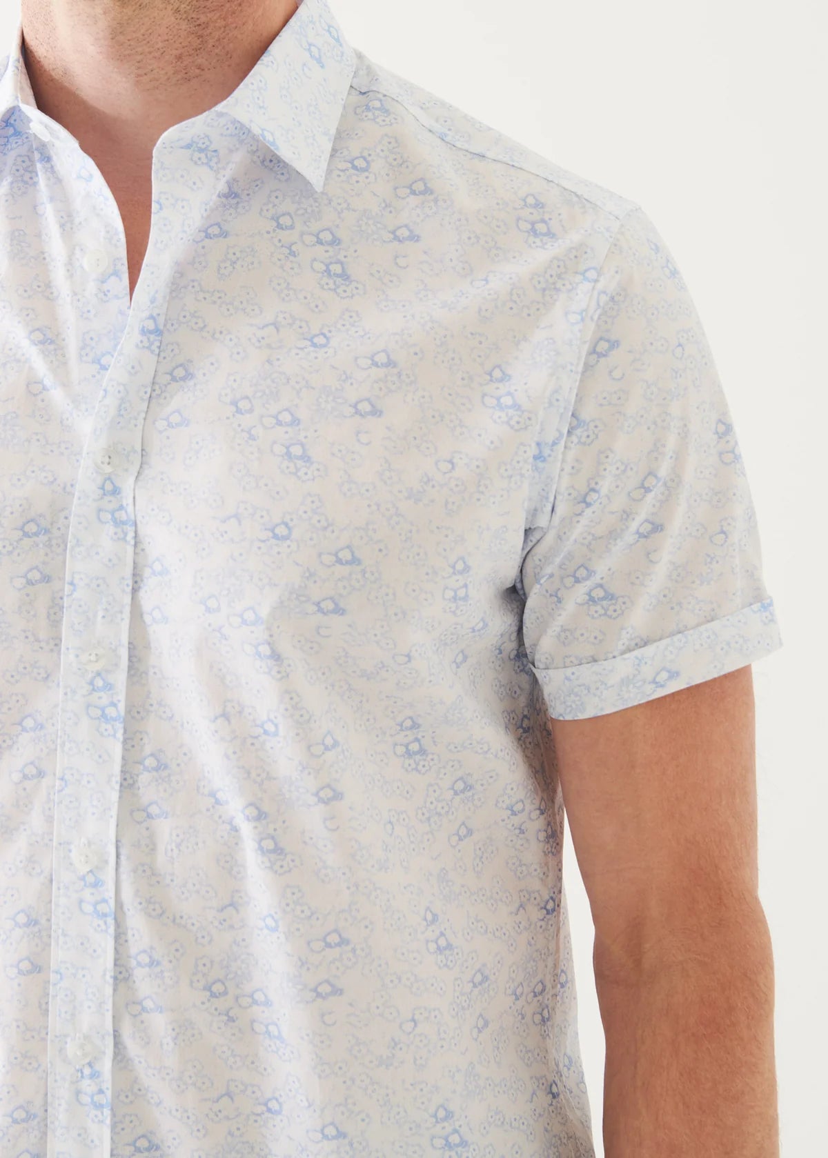 White Micro Floral Print Cotton Short Sleeve Shirt - Patrick Assaraf - Boutique Jacques International