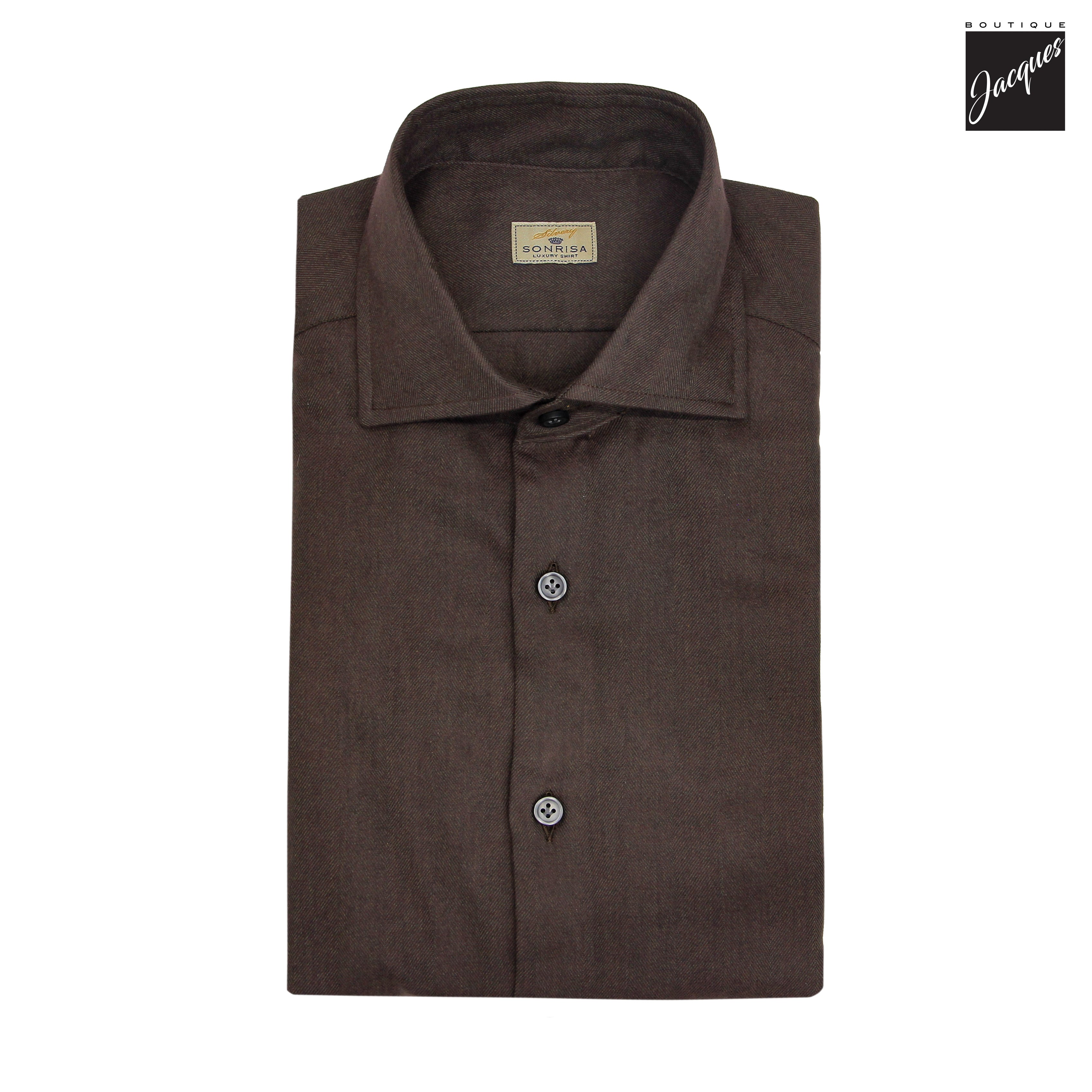 Chemise en flanelle de coton et lyocell à motif chevrons semi-solide marron chocolat - SONRISA