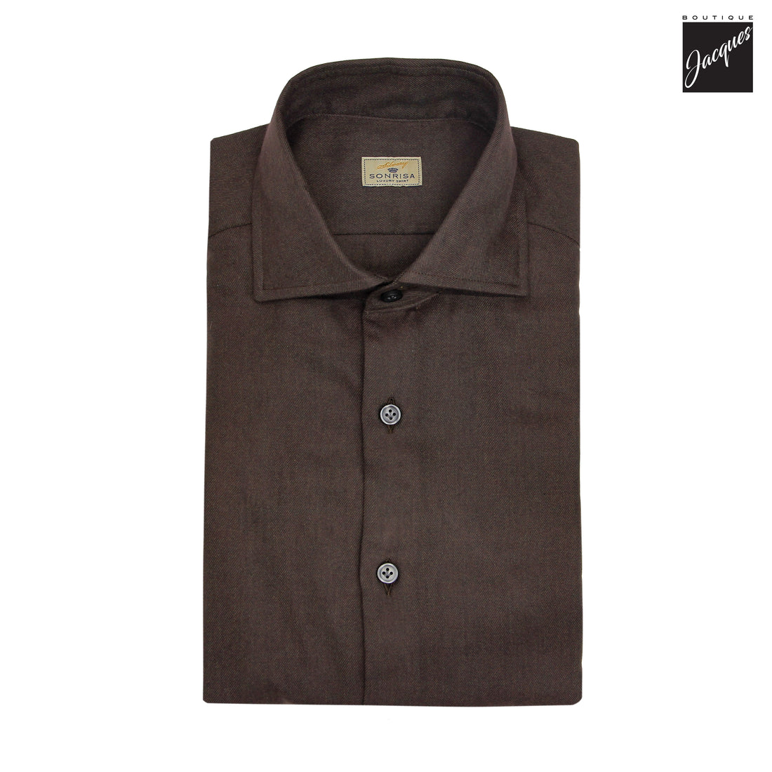 Chemise en flanelle de coton et lyocell à motif chevrons semi-solide marron chocolat - SONRISA