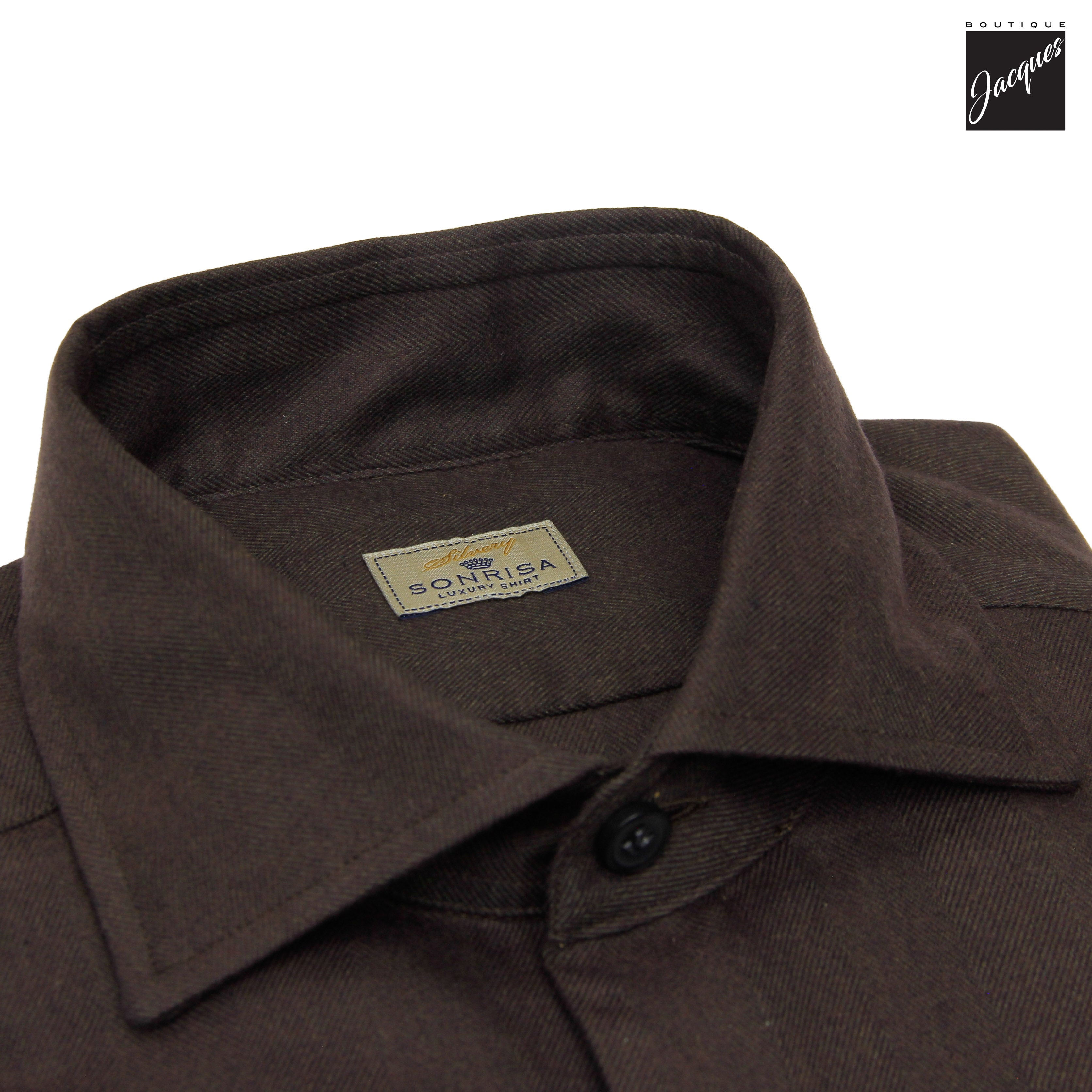 Chemise en flanelle de coton et lyocell à motif chevrons semi-solide marron chocolat - SONRISA