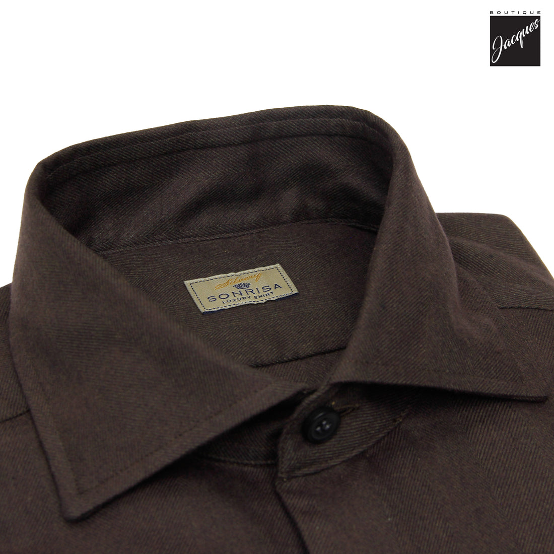 Chemise en flanelle de coton et lyocell à motif chevrons semi-solide marron chocolat - SONRISA