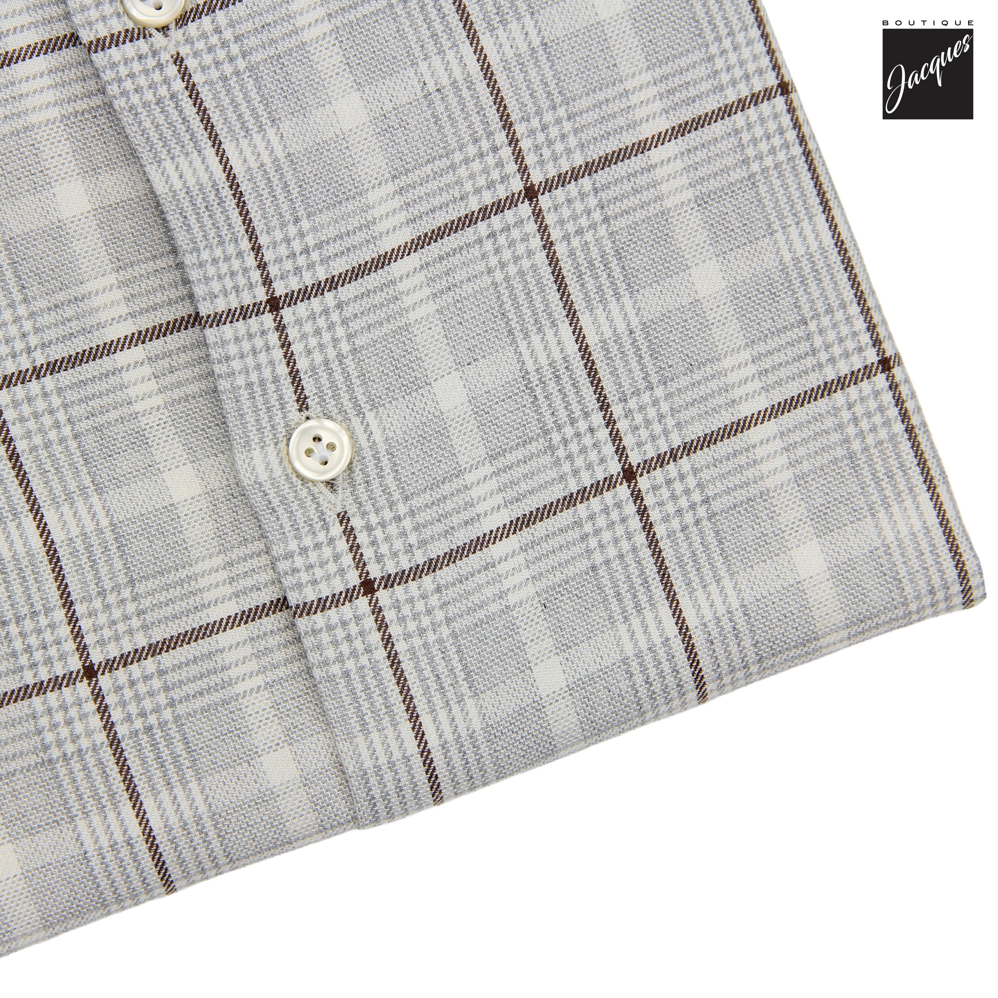 Chemise en flanelle de coton ultrafine à motif pied-de-poule gris et marron - SONRISA