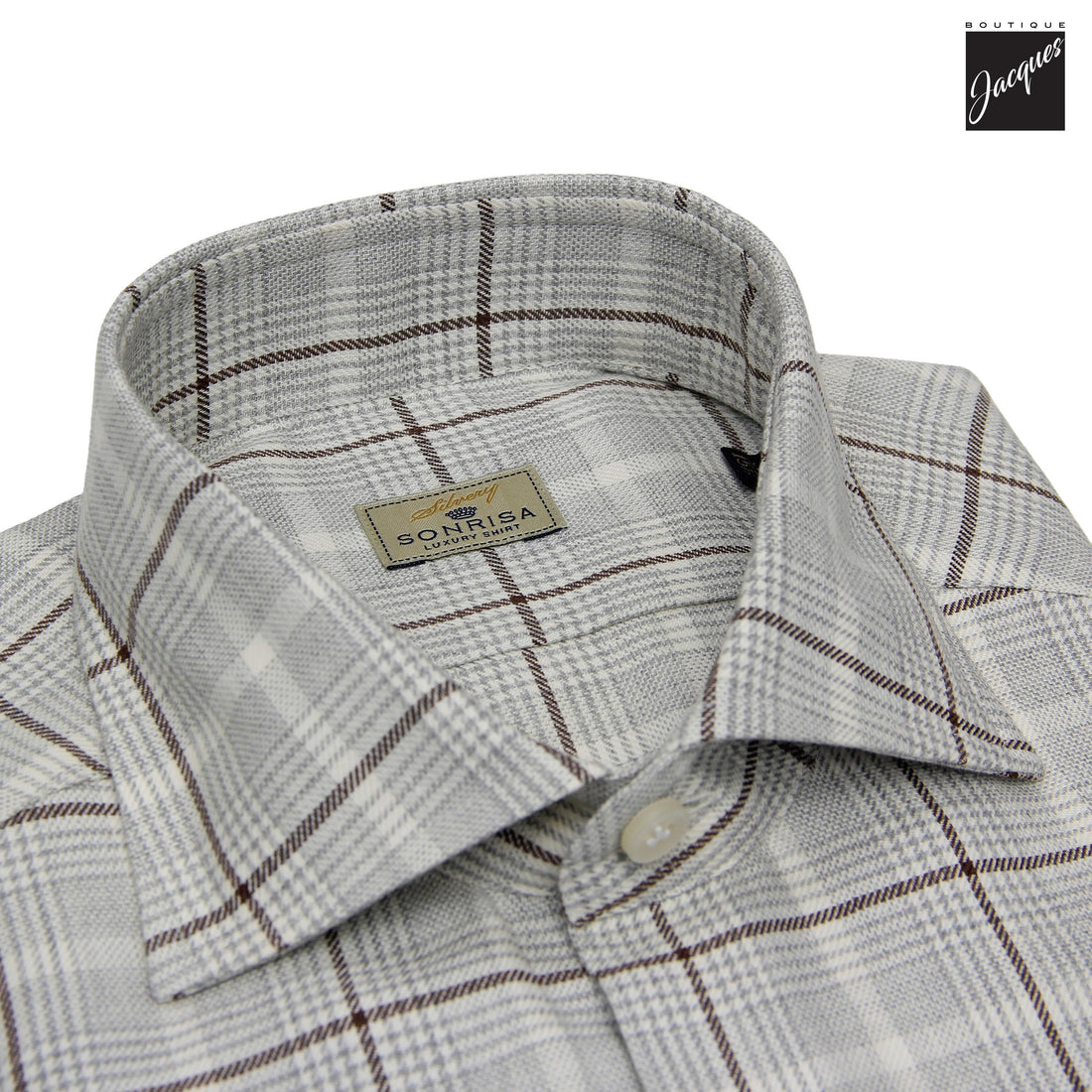 Chemise en flanelle de coton ultrafine à motif pied-de-poule gris et marron - SONRISA
