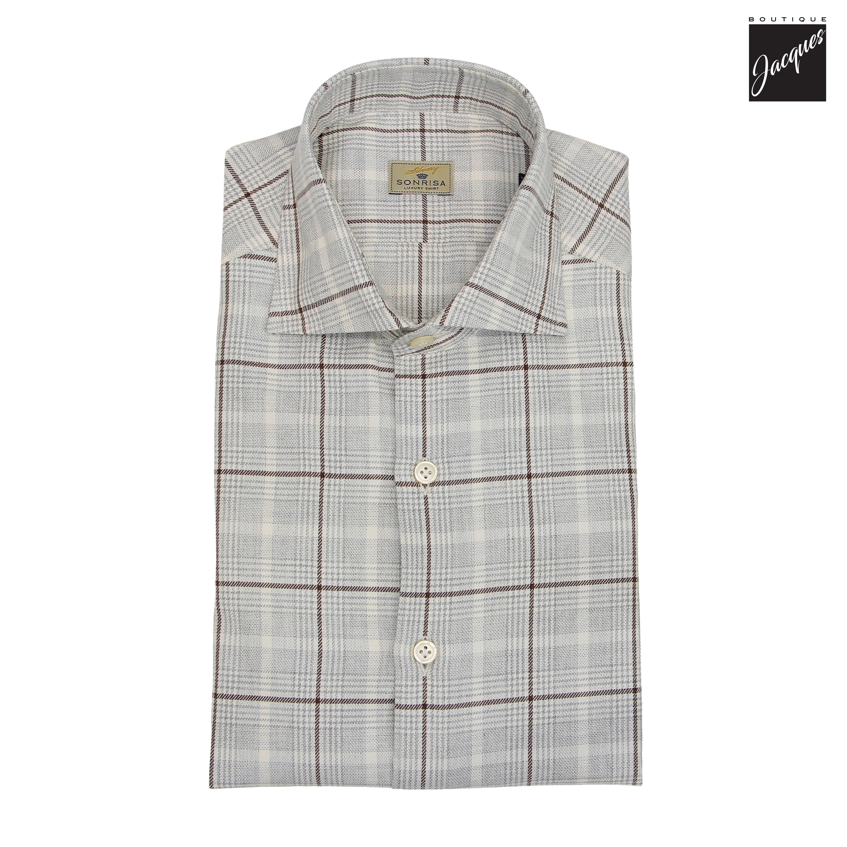 Chemise en flanelle de coton ultrafine à motif pied-de-poule gris et marron - SONRISA