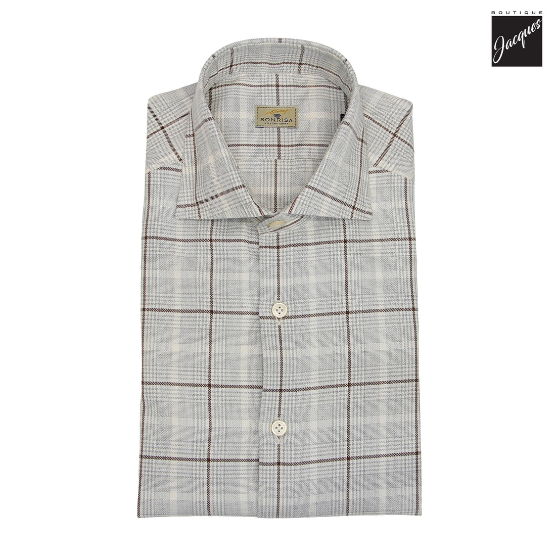 Chemise en flanelle de coton ultrafine à motif pied-de-poule gris et marron - SONRISA