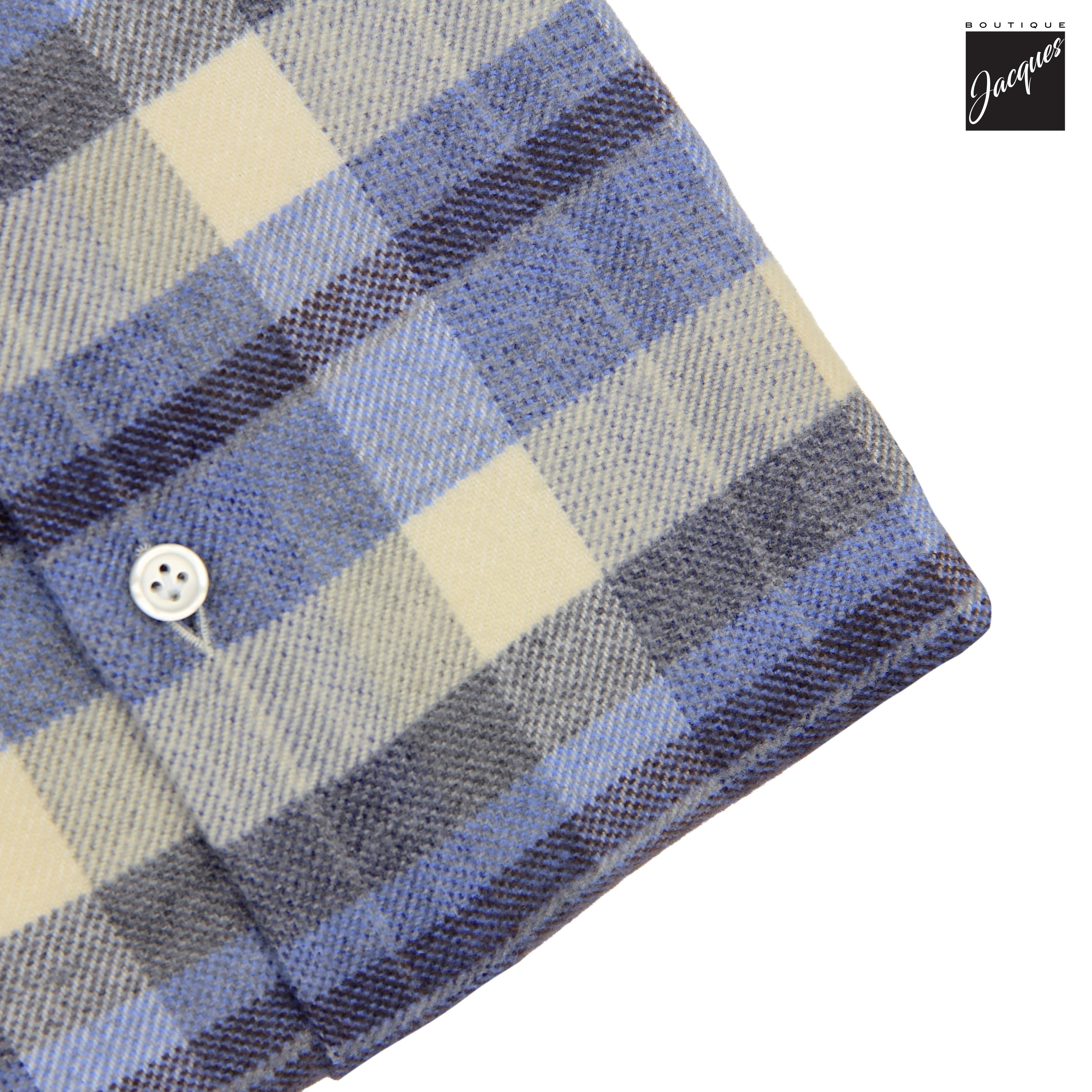Chemise décontractée en flanelle de coton pelucheux à carreaux bleu et crème - SONRISA