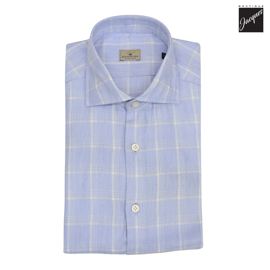 Light Blue Checked Cotton-Lyocell Flannel Shirt - SONRISA