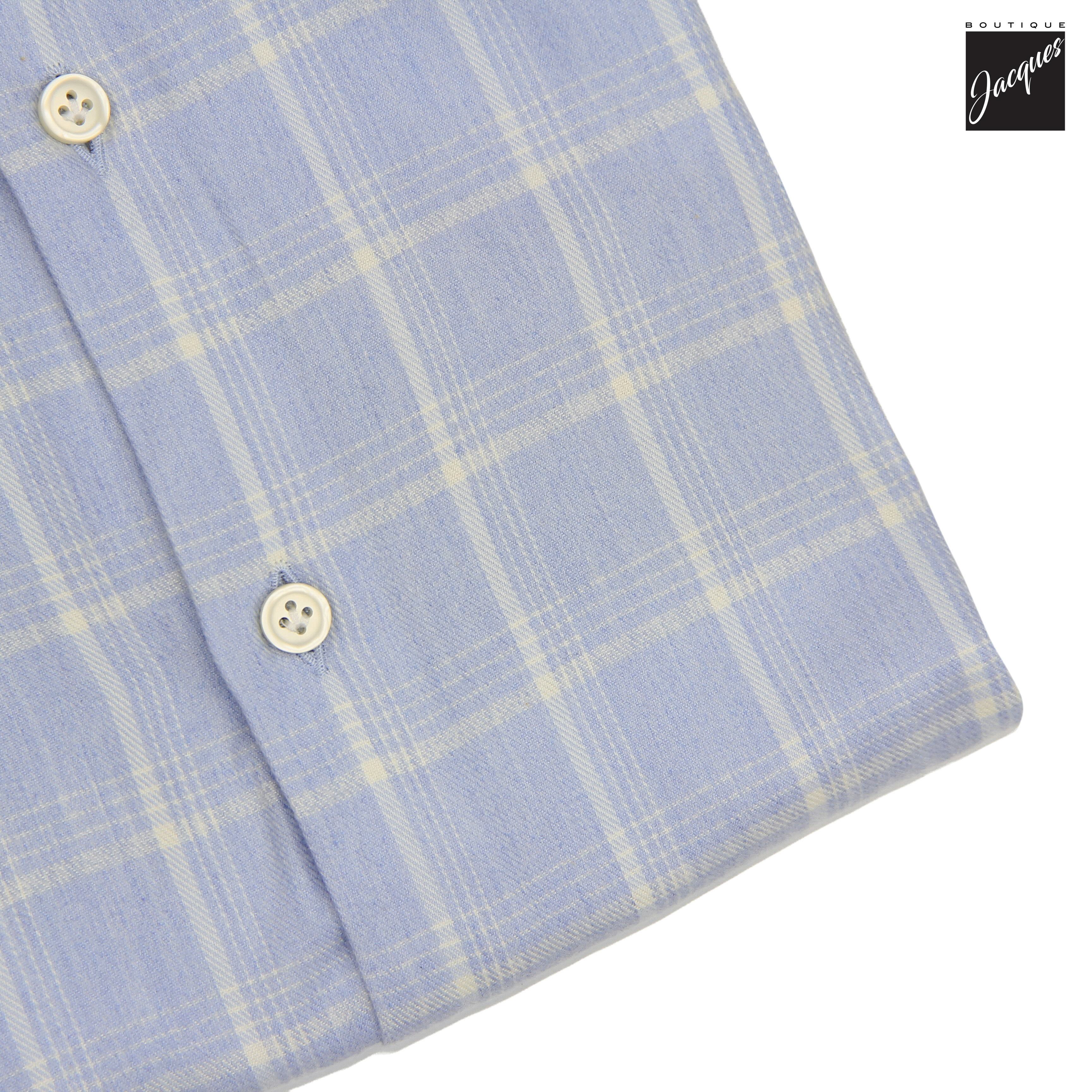 Light Blue Checked Cotton-Lyocell Flannel Shirt - SONRISA