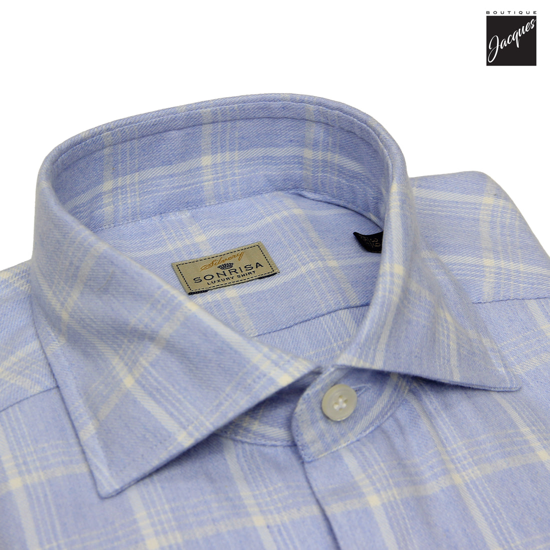 Light Blue Checked Cotton-Lyocell Flannel Shirt - SONRISA