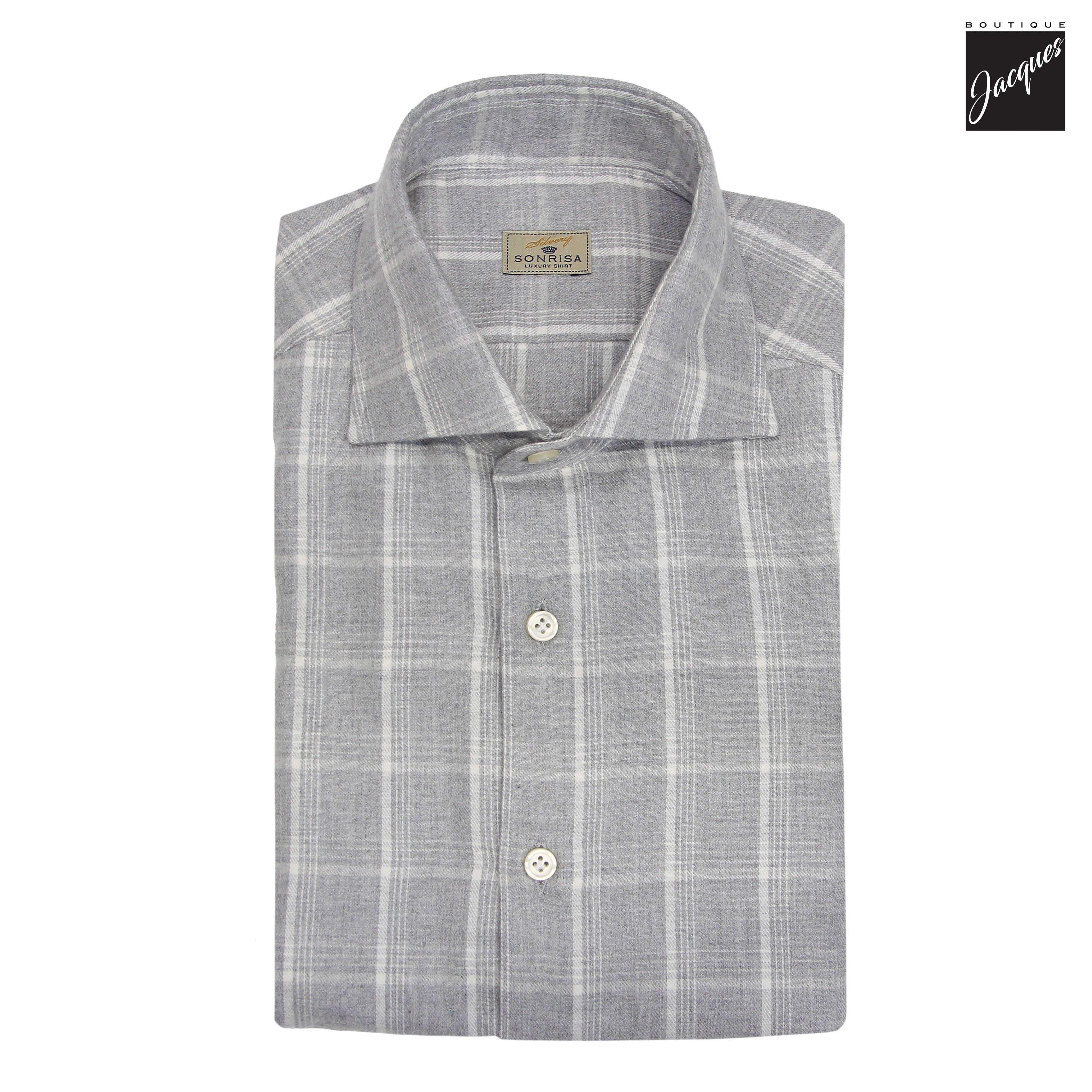 Chemise en flanelle de coton et lyocell à carreaux gris moyen - SONRISA