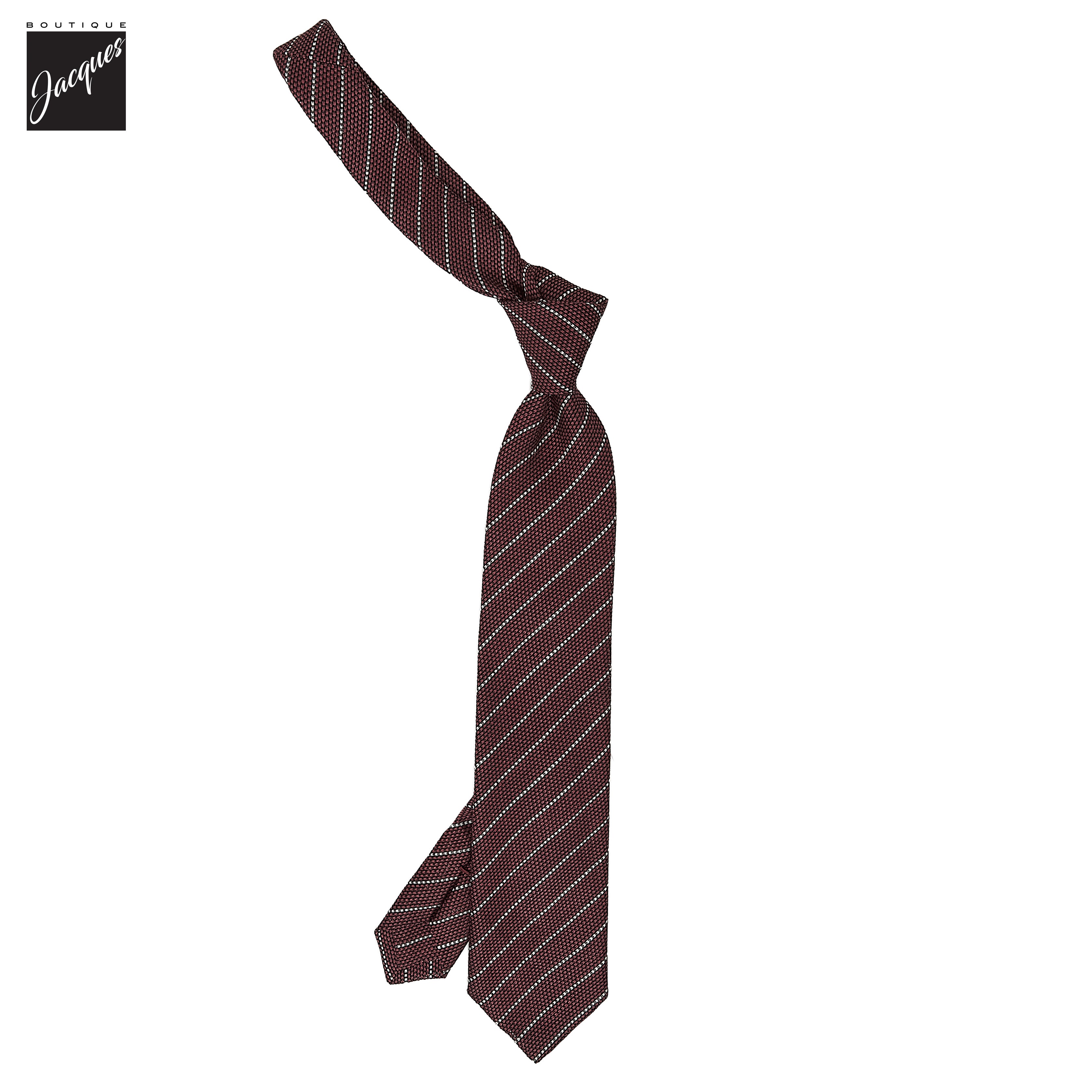 Burgundy Striped Woven Silk-Cotton Tie - Paolo Albizzati - Boutique Jacques International