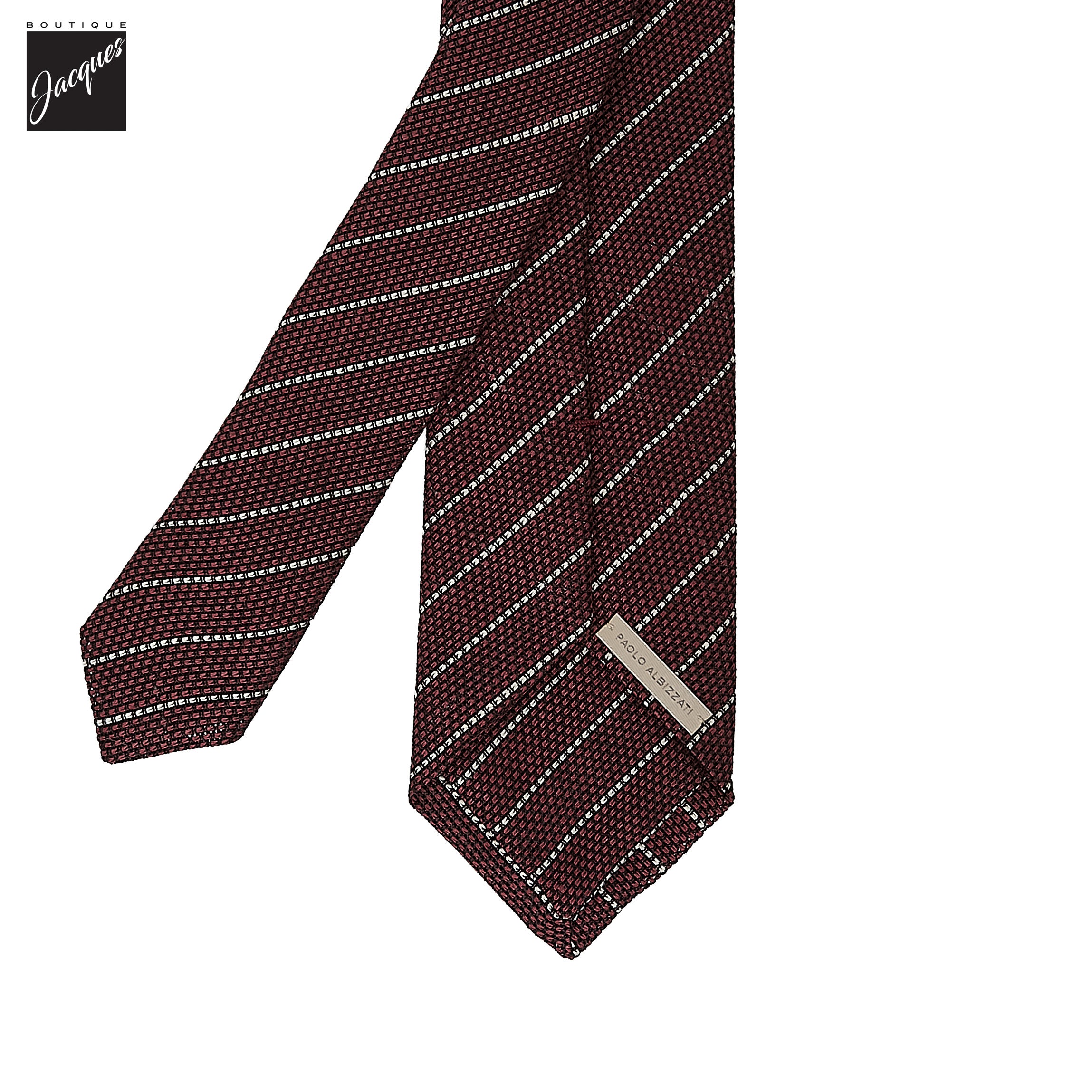 Burgundy Striped Woven Silk-Cotton Tie - Paolo Albizzati - Boutique Jacques International
