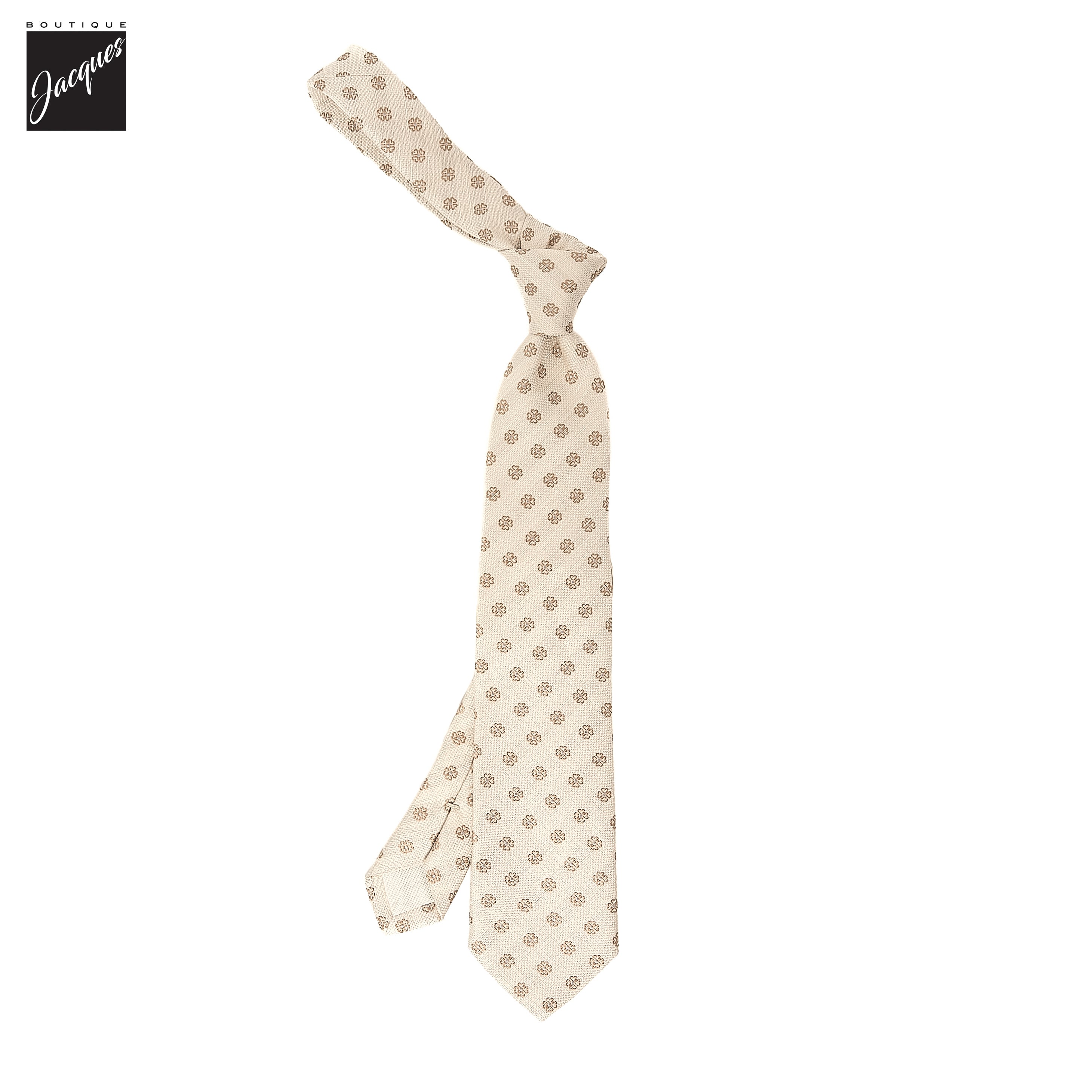 Cream & Beige Floral Silk Woven Tie - Paolo Albizzati - Boutique Jacques International