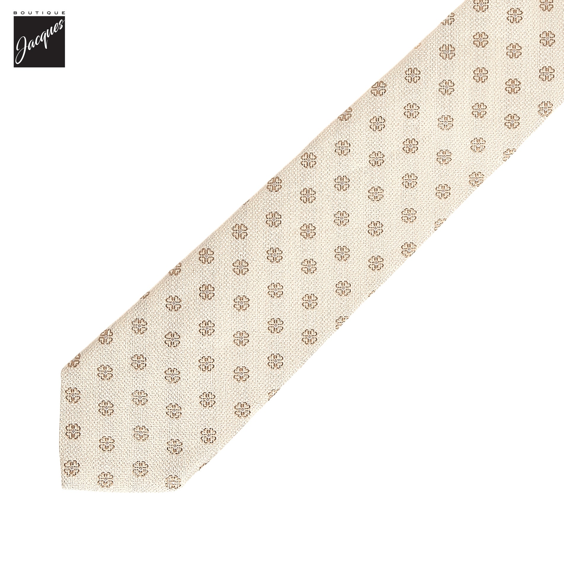 Cream & Beige Floral Silk Woven Tie - Paolo Albizzati - Boutique Jacques International
