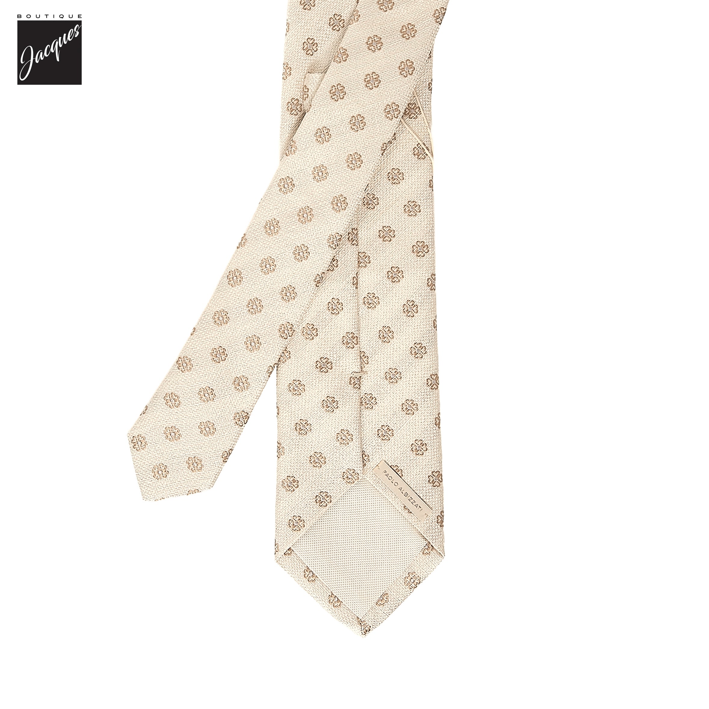 Cream & Beige Floral Silk Woven Tie - Paolo Albizzati - Boutique Jacques International