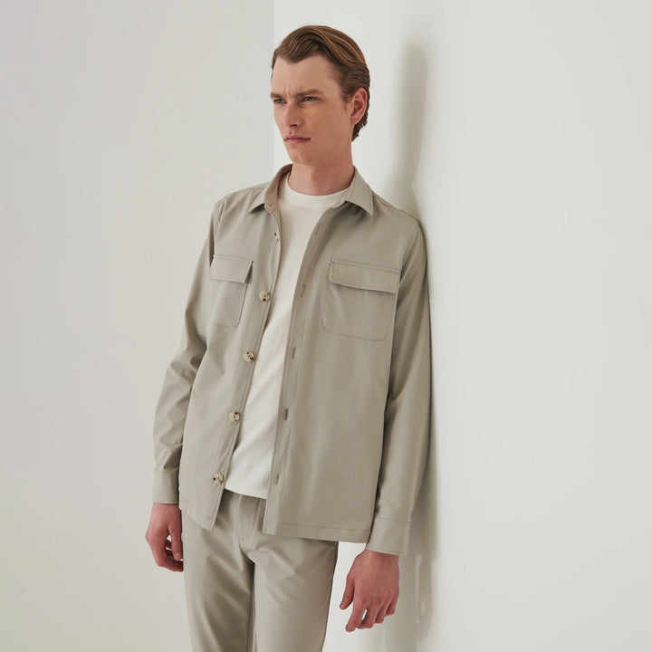 Latte Beige Technical Nucleo Stretch Shirt Jacket - Patrick Assaraf