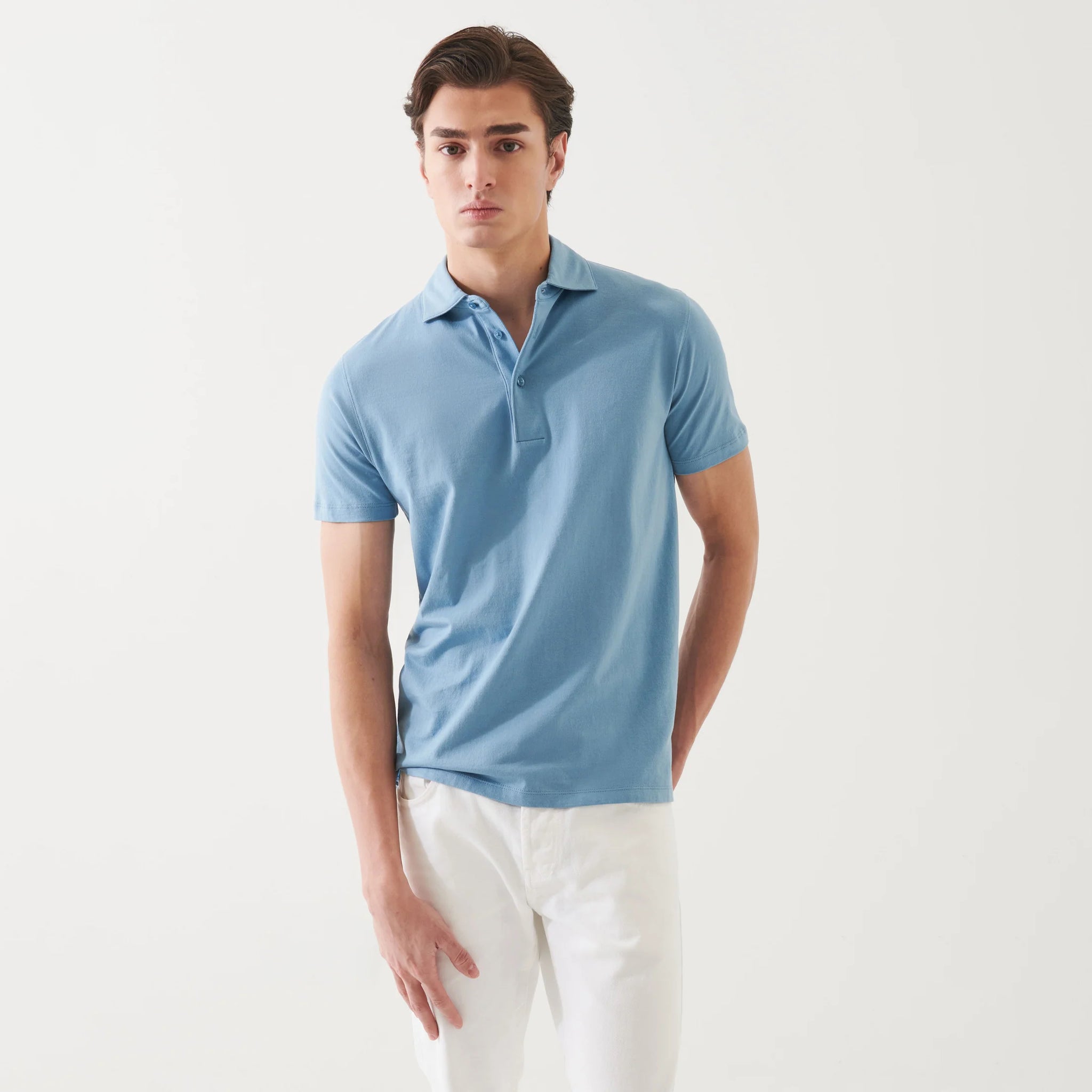 Country Blue Mercerized Pima Cotton Short Sleeve Polo Shirt - Patrick Assaraf - Boutique Jacques International