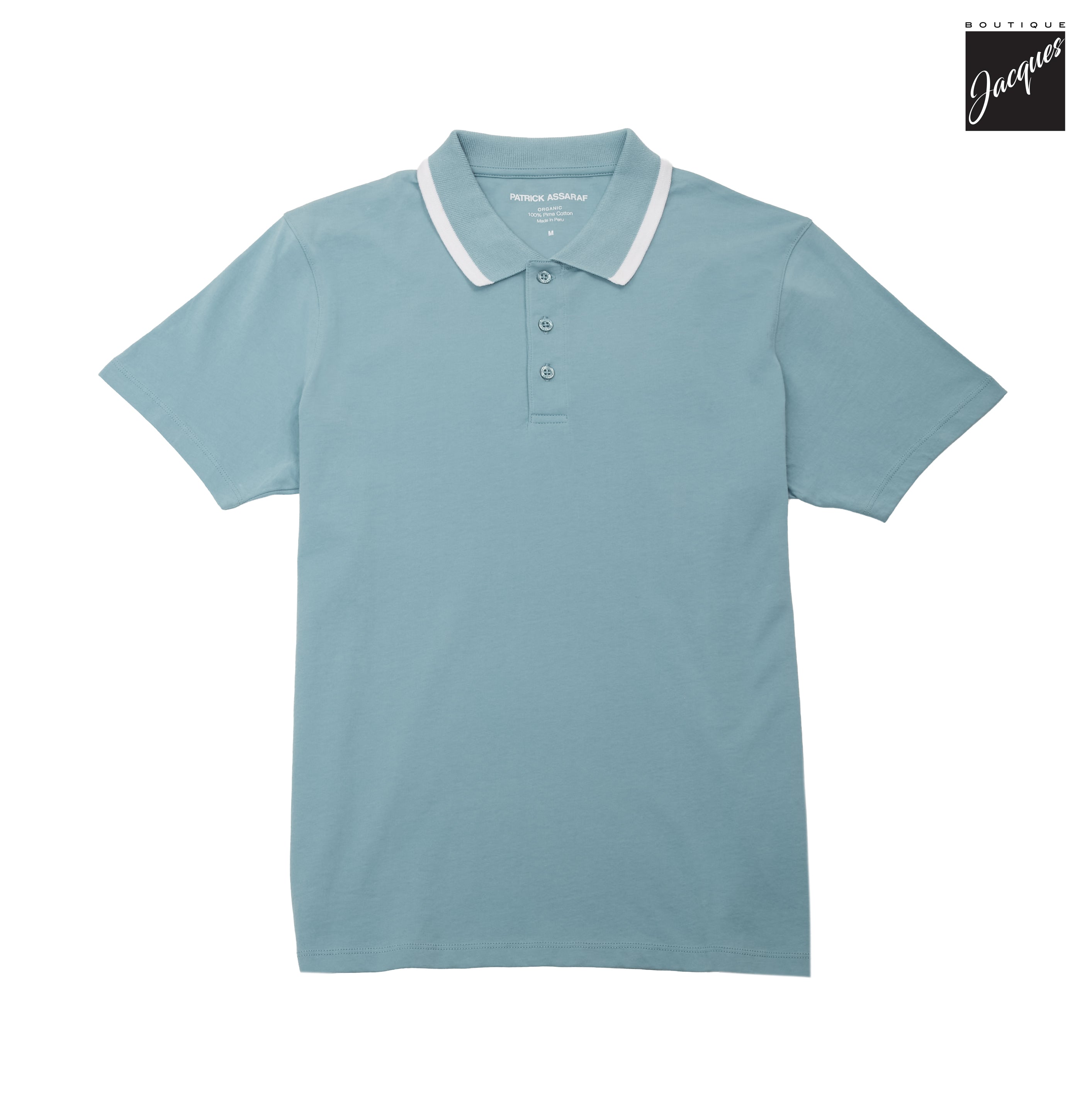 Blizzard Blue Mercerized Pima Cotton Short Sleeve Polo Shirt w/ Trim - Patrick Assaraf - Boutique Jacques International