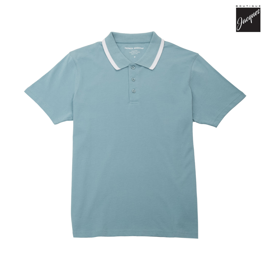 Blizzard Blue Mercerized Pima Cotton Short Sleeve Polo Shirt w/ Trim - Patrick Assaraf - Boutique Jacques International