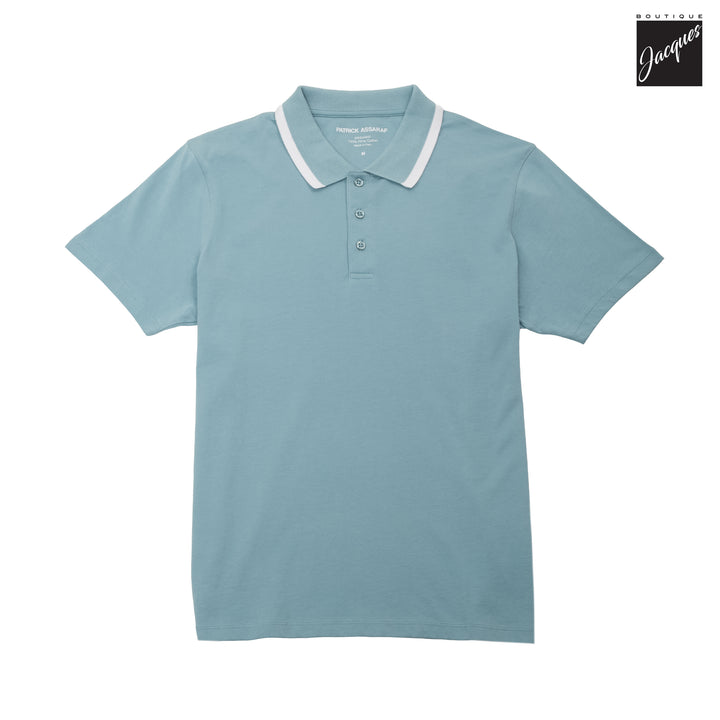 Blizzard Blue Mercerized Pima Cotton Short Sleeve Polo Shirt w/ Trim - Patrick Assaraf - Boutique Jacques International