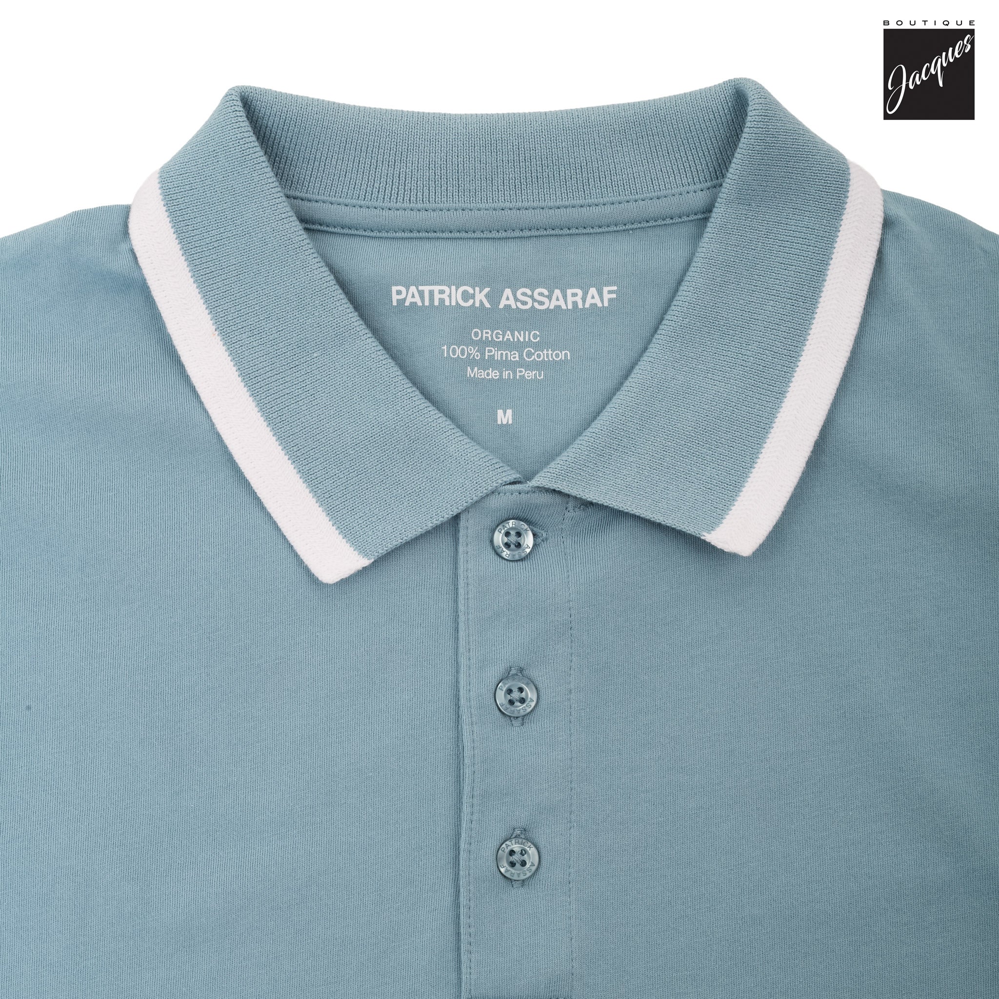 Blizzard Blue Mercerized Pima Cotton Short Sleeve Polo Shirt w/ Trim - Patrick Assaraf - Boutique Jacques International