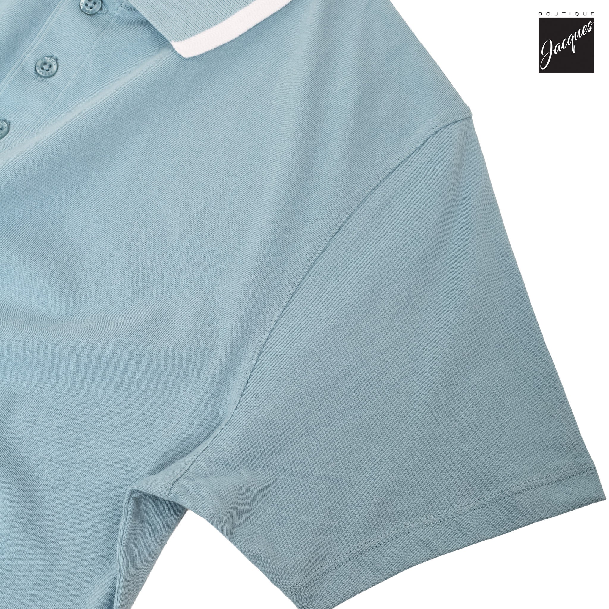 Blizzard Blue Mercerized Pima Cotton Short Sleeve Polo Shirt w/ Trim - Patrick Assaraf - Boutique Jacques International