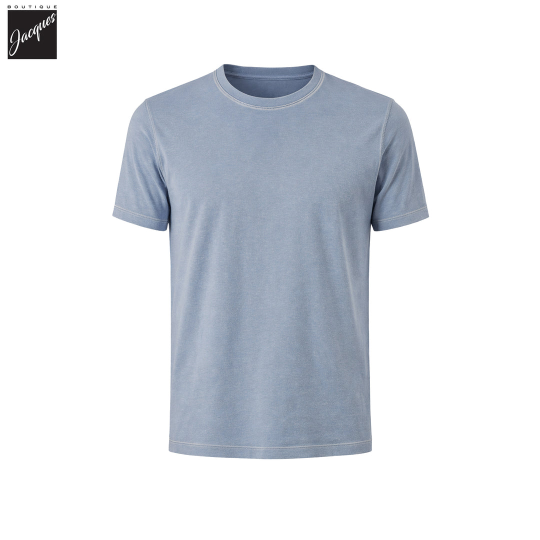 Haze Blue Pima Cotton Stretch Vintage Wash Crew Neck T-Shirt - Patrick Assaraf - Boutique Jacques International