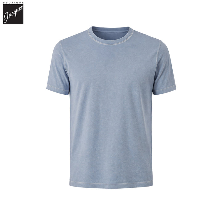 Haze Blue Pima Cotton Stretch Vintage Wash Crew Neck T-Shirt - Patrick Assaraf - Boutique Jacques International