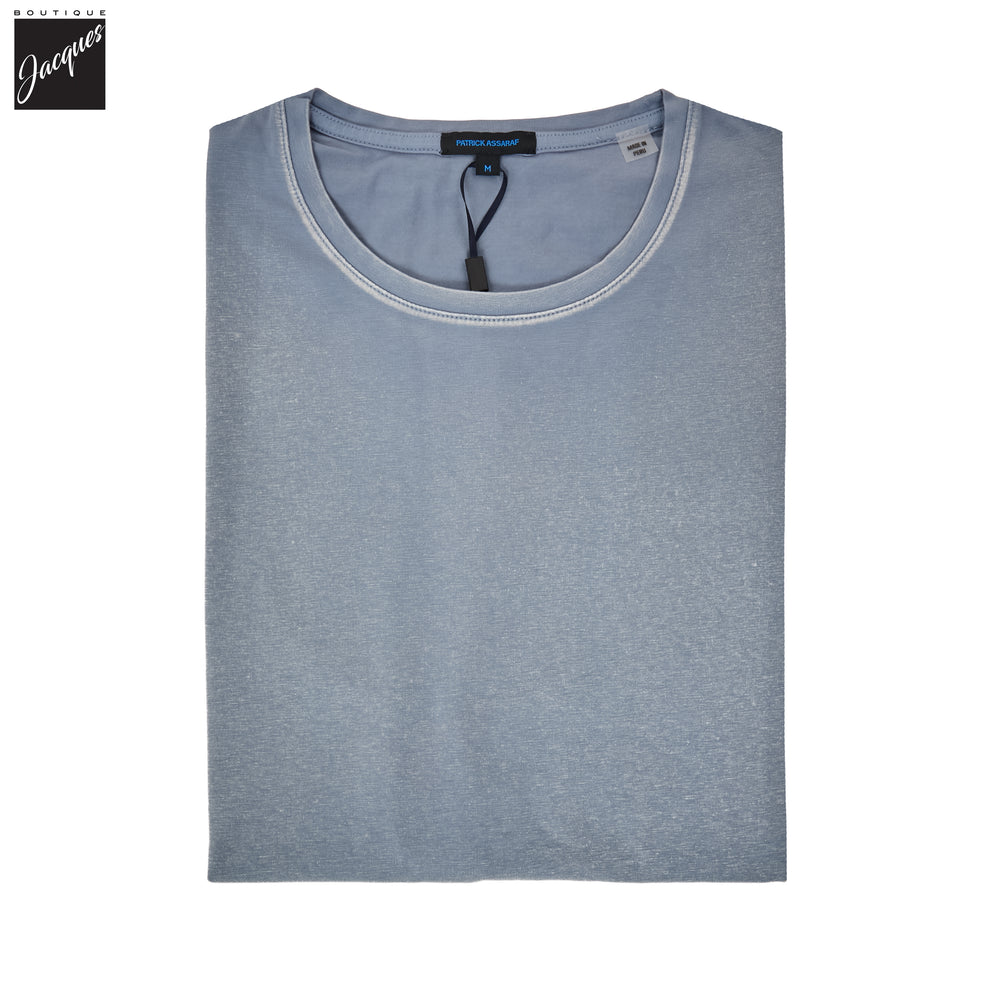 Haze Blue Pima Cotton Stretch Vintage Wash Crew Neck T-Shirt - Patrick Assaraf - Boutique Jacques International
