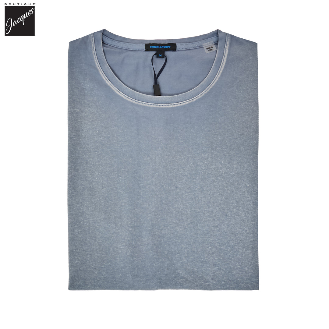 Haze Blue Pima Cotton Stretch Vintage Wash Crew Neck T-Shirt - Patrick Assaraf - Boutique Jacques International