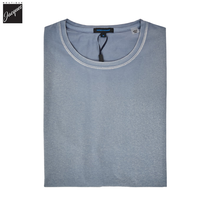 Haze Blue Pima Cotton Stretch Vintage Wash Crew Neck T-Shirt - Patrick Assaraf - Boutique Jacques International