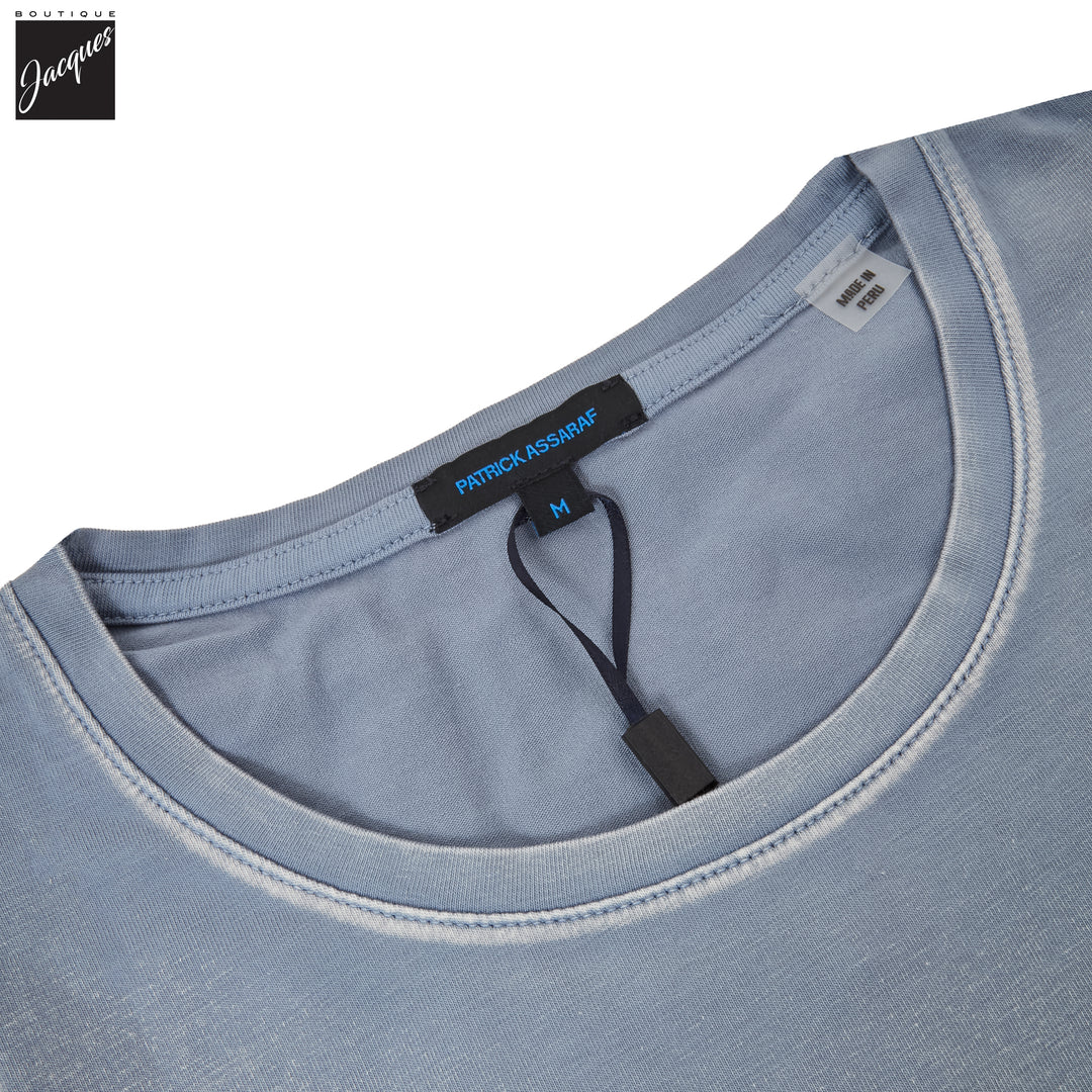 Haze Blue Pima Cotton Stretch Vintage Wash Crew Neck T-Shirt - Patrick Assaraf - Boutique Jacques International