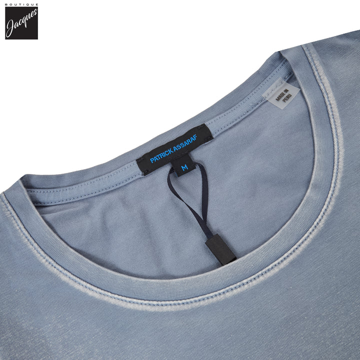 Haze Blue Pima Cotton Stretch Vintage Wash Crew Neck T-Shirt - Patrick Assaraf - Boutique Jacques International