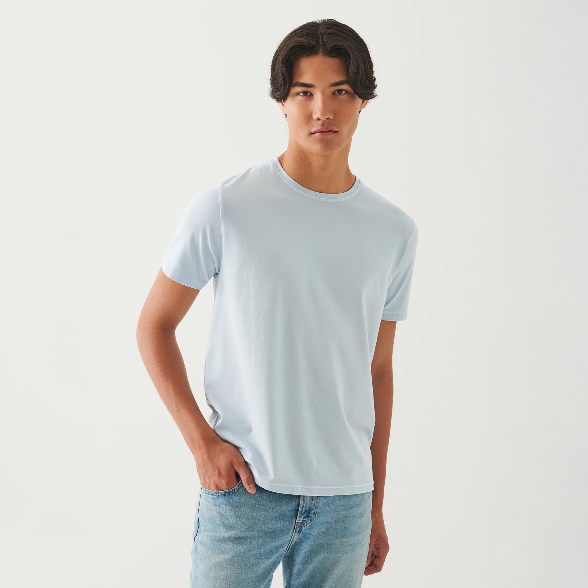 Blue Ice Pima Cotton Stretch Vintage Wash Crew Neck T-Shirt - Patrick Assaraf - Boutique Jacques International