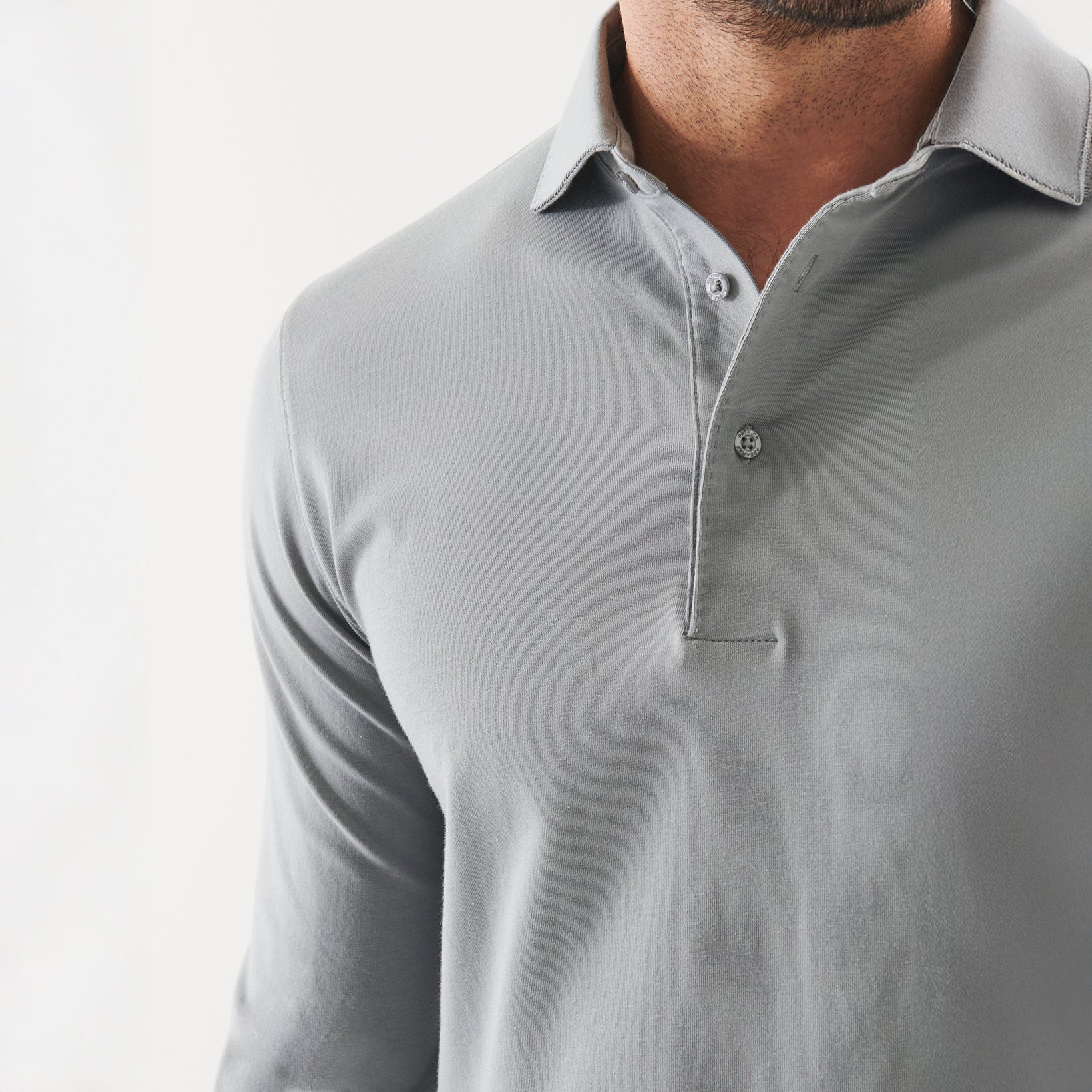 Gray Mist Mélange Long Sleeve Iconic Pima Stretch Polo - Patrick Assaraf