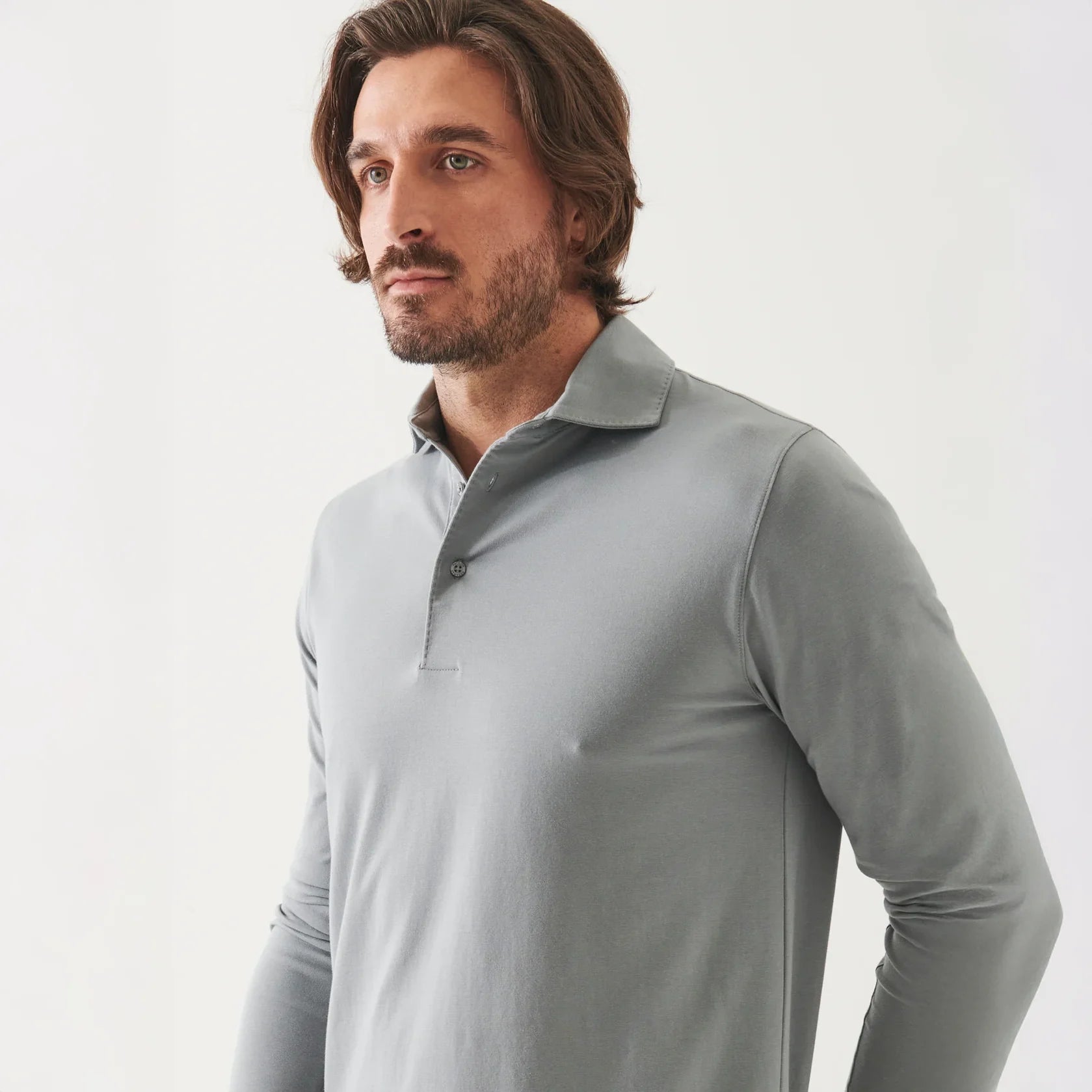 Gray Mist Mélange Long Sleeve Iconic Pima Stretch Polo - Patrick Assaraf