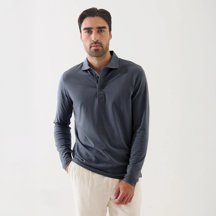 Slate Gray Long Sleeve Pima Polo - Patrick Assaraf
