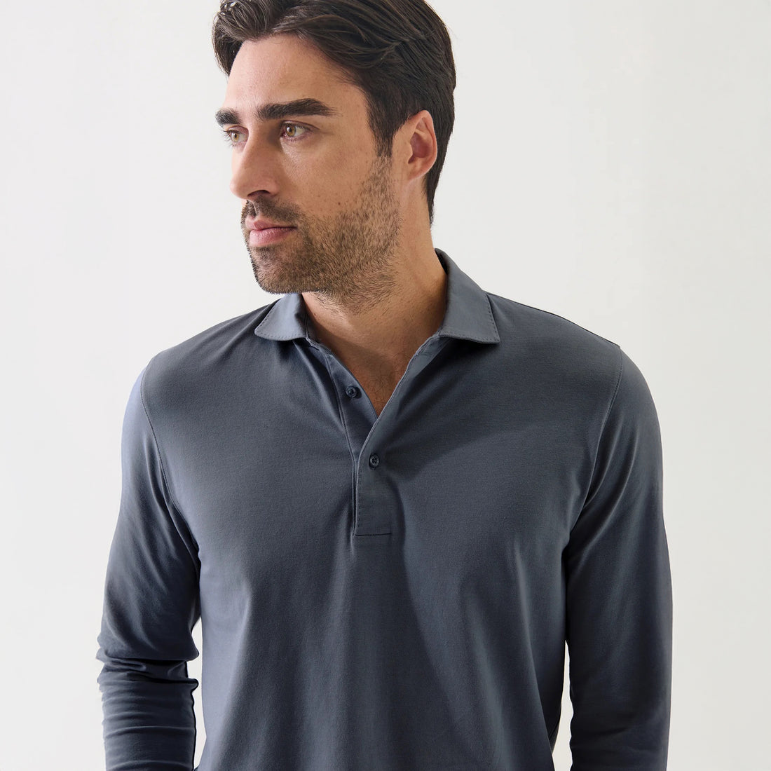 Slate Gray Long Sleeve Pima Polo - Patrick Assaraf