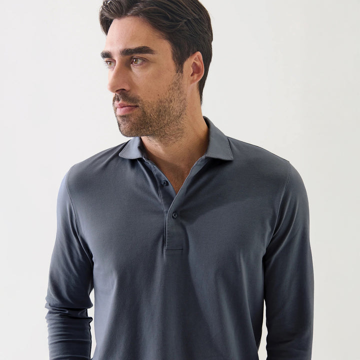 Slate Gray Long Sleeve Pima Polo - Patrick Assaraf