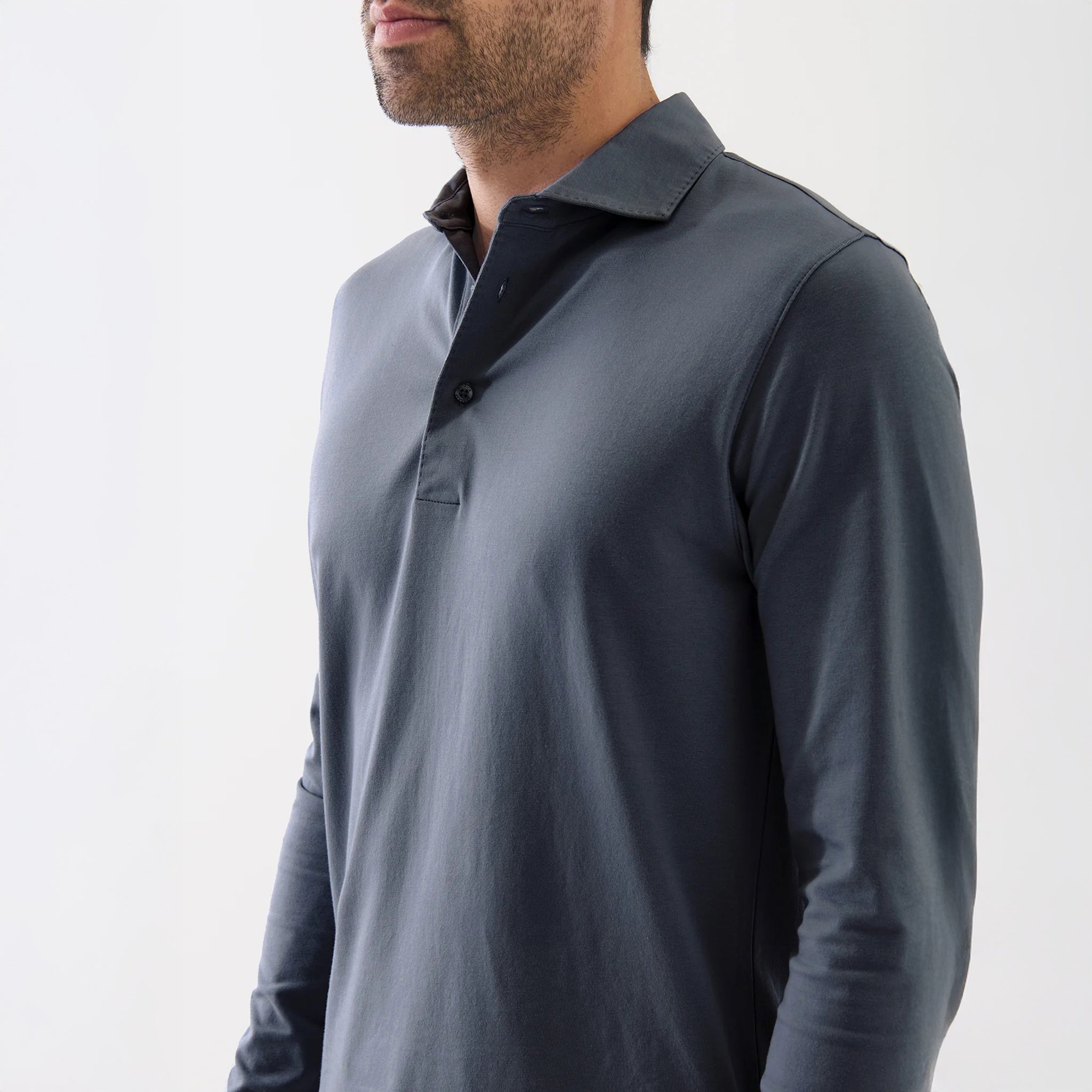 Slate Gray Long Sleeve Pima Polo - Patrick Assaraf
