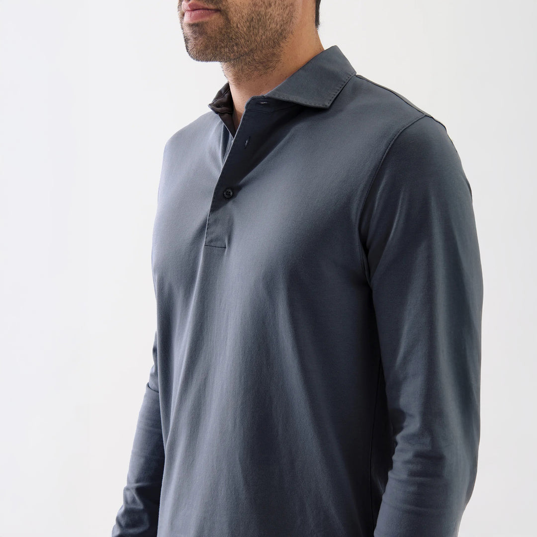 Slate Gray Long Sleeve Pima Polo - Patrick Assaraf