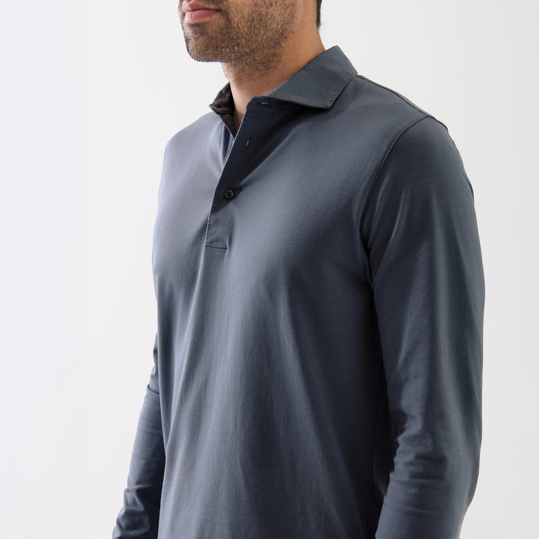 Slate Gray Long Sleeve Pima Polo - Patrick Assaraf